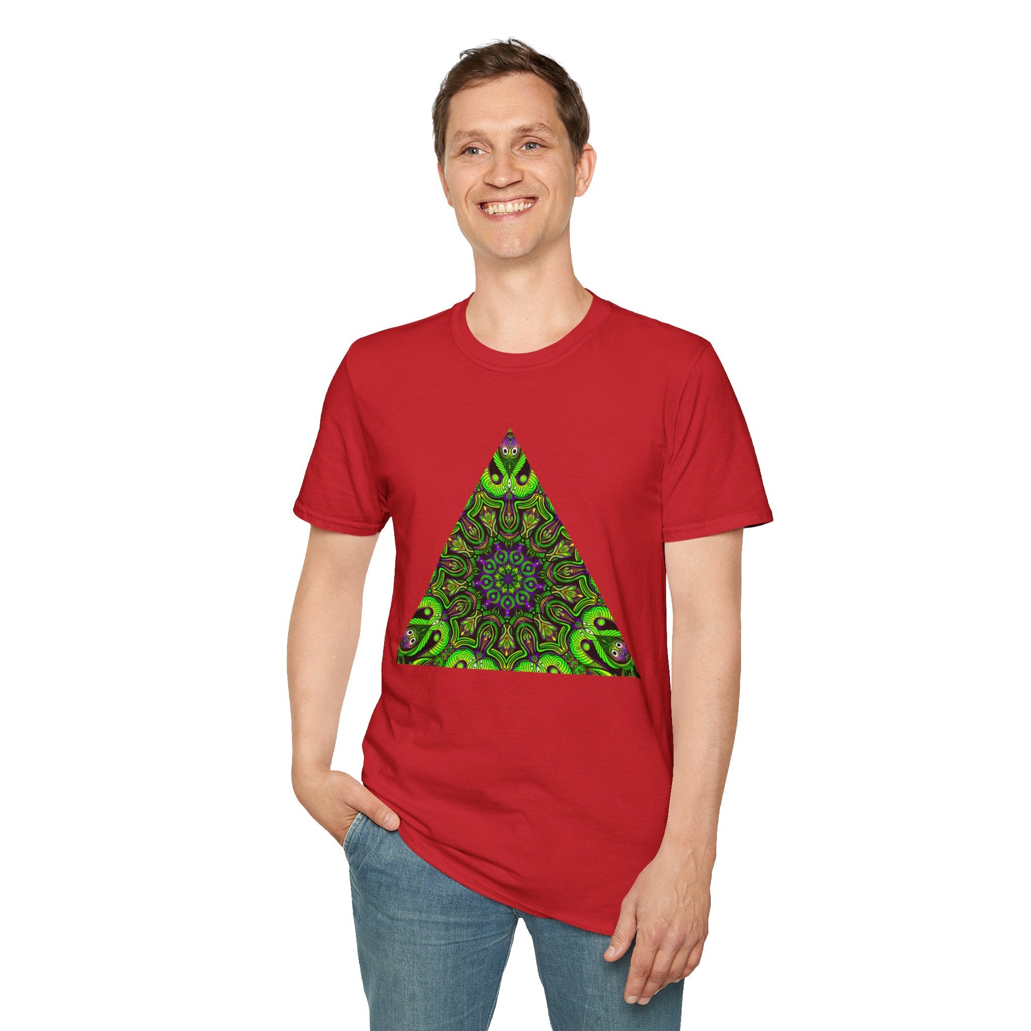 Green Mandala Triangle T-Shirt – Psychedelic Geometric Art Tee # kh9732