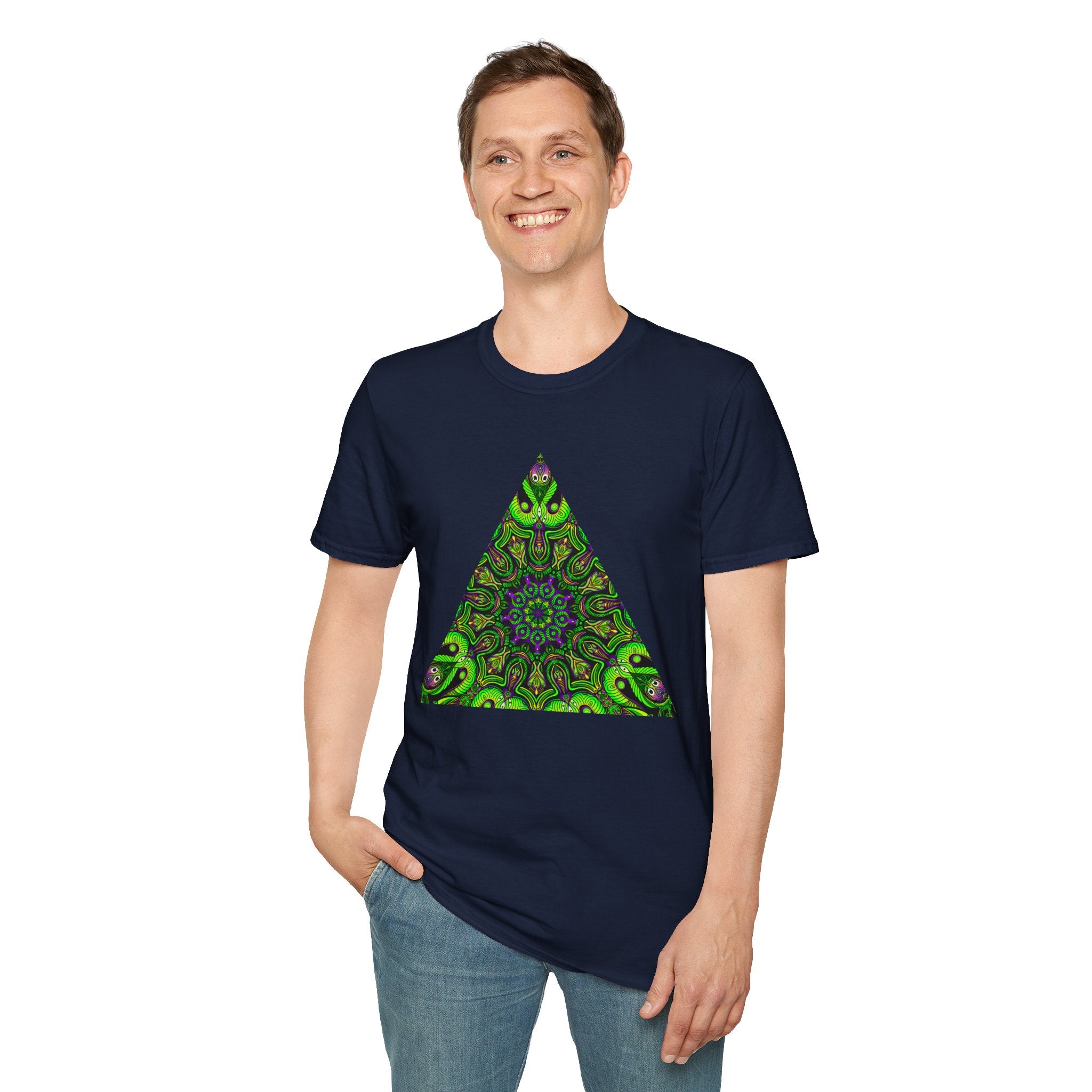 Green Mandala Triangle T-Shirt – Psychedelic Geometric Art Tee # kh9732