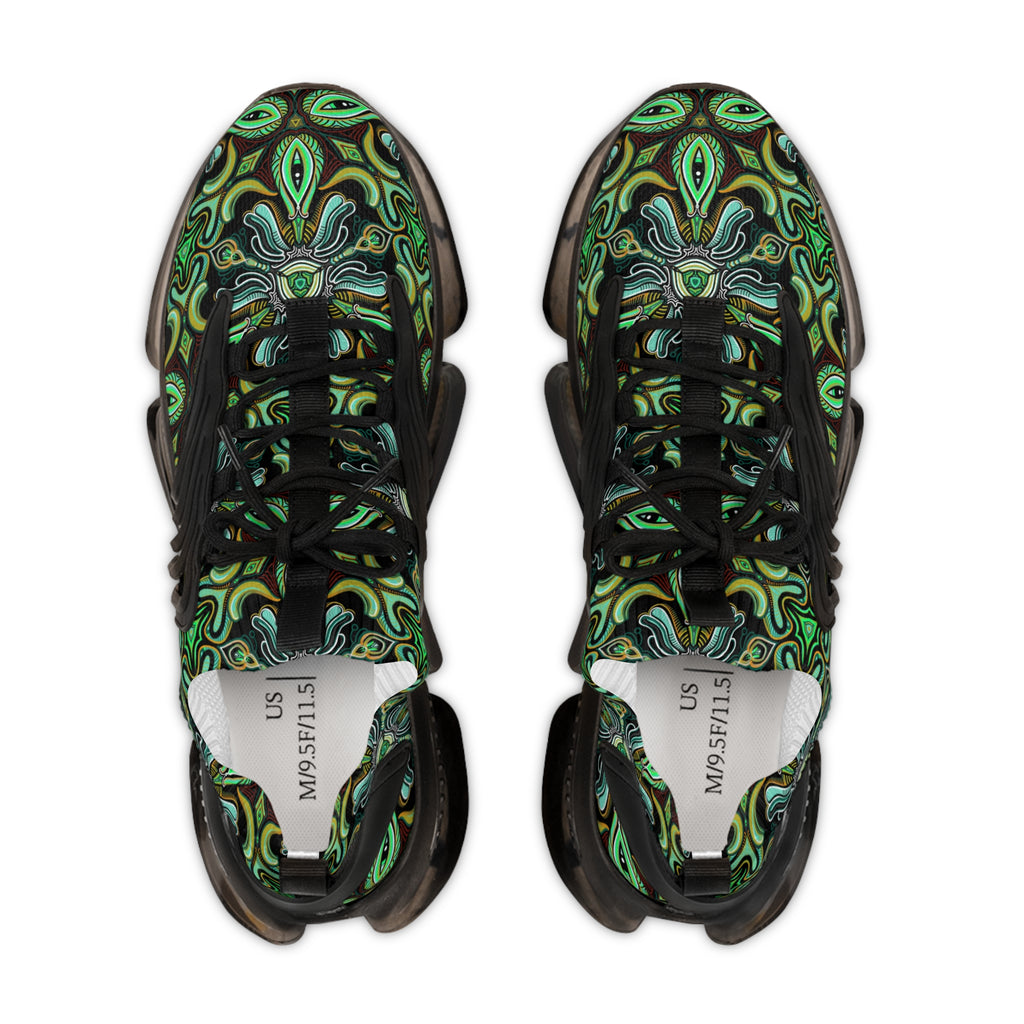 Men's Mesh Sneakers — Green Psychedelic Abstract Athletic Shoes #w48764
