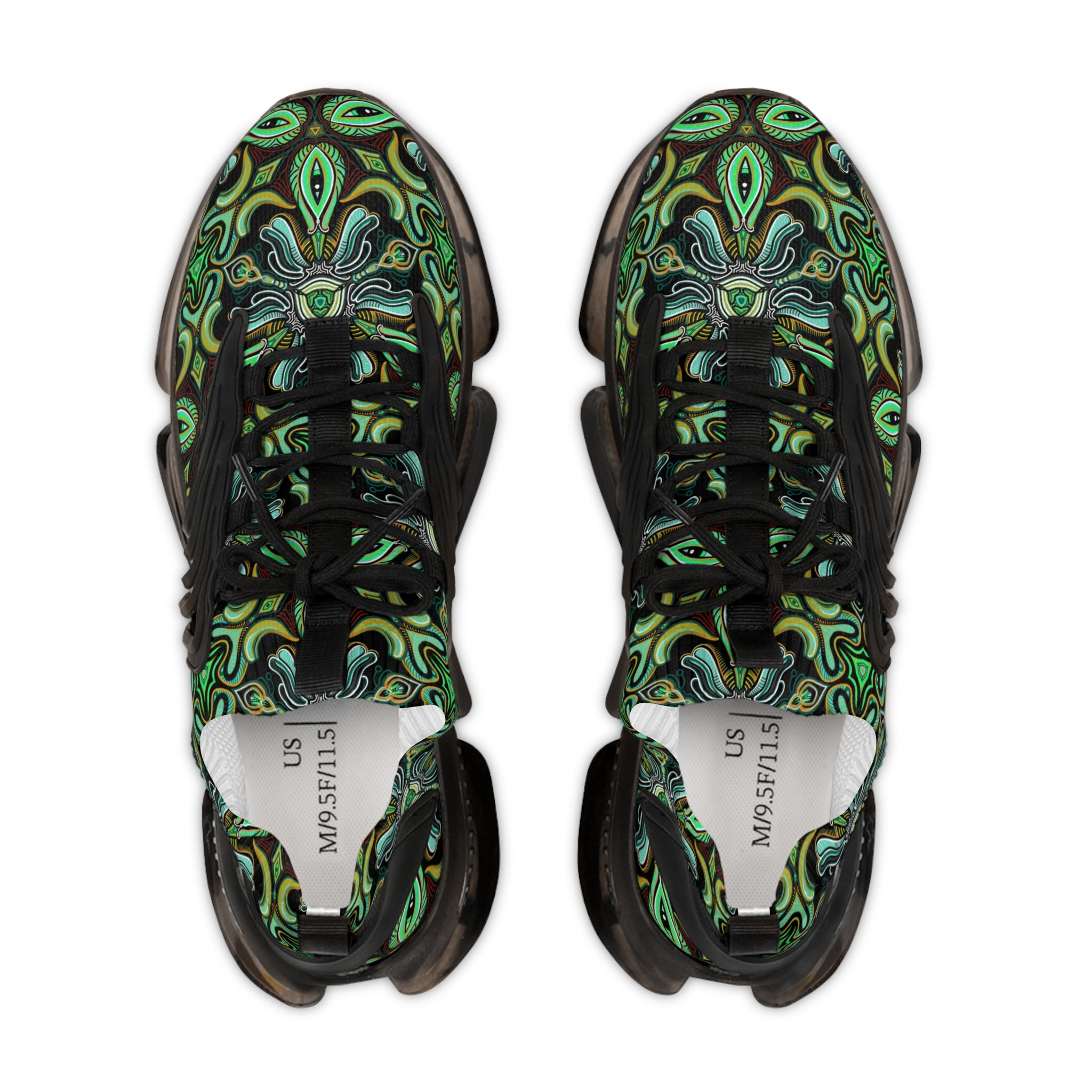 Men's Mesh Sneakers — Green Psychedelic Abstract Athletic Shoes #w48764