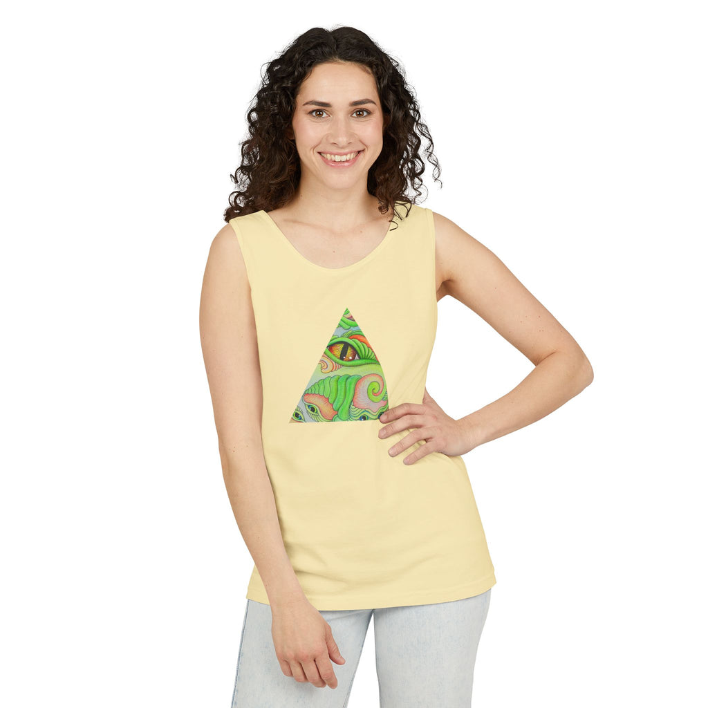 Psychedelic Triangle Tank Top — Green Swirl Eye Graphic #hg772225566