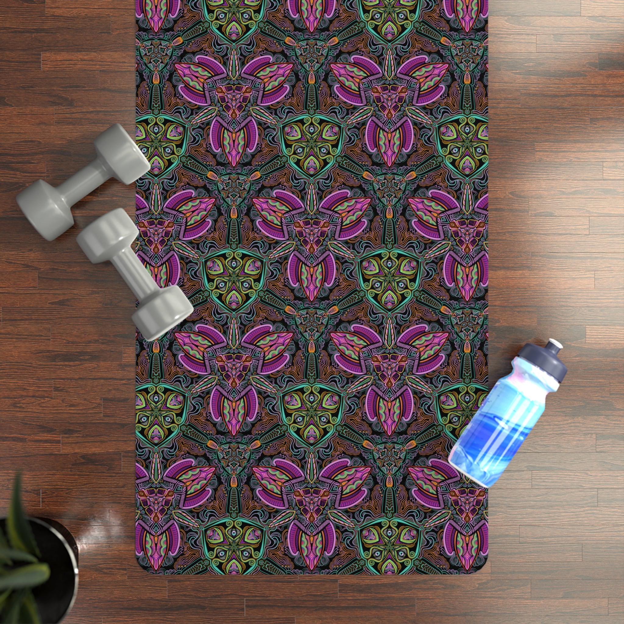 Floral Mandala Rubber Yoga Mat — Non-Slip Purple Green Patterned Mat #frg22567