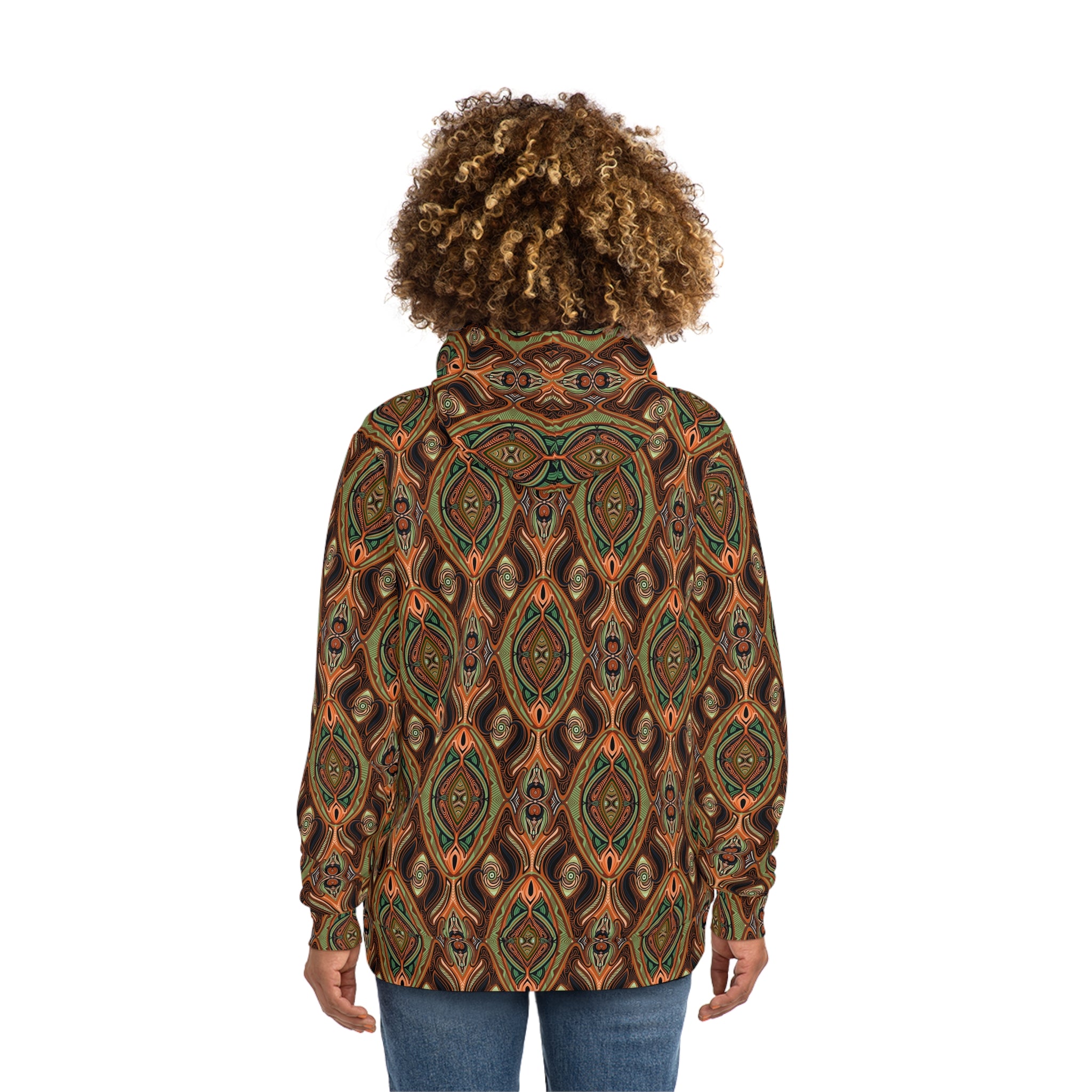 Boho Earth-Tone All-Over Print Hoodie – Retro Geometric Pattern #h006688