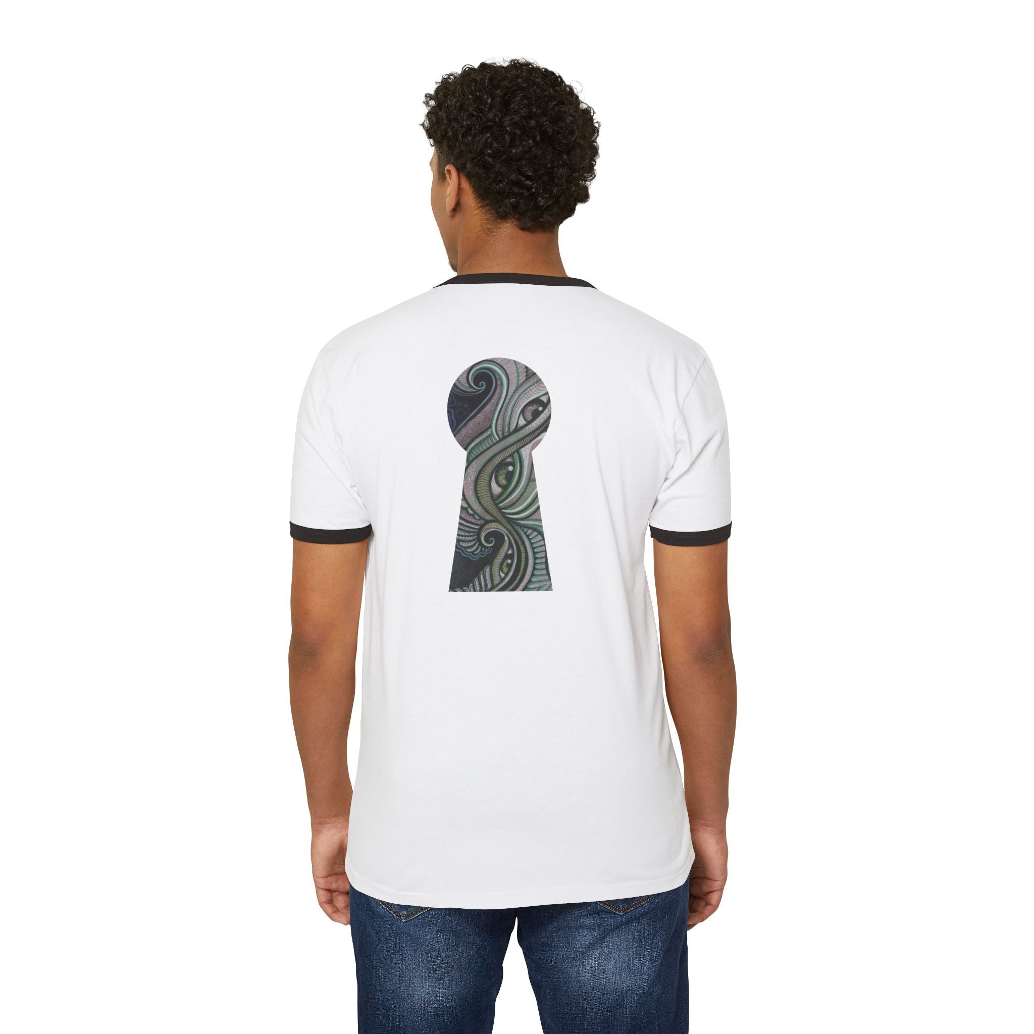 Ringer T-Shirt — Tribal Wave Triangle & Keyhole Graphic #hf74211