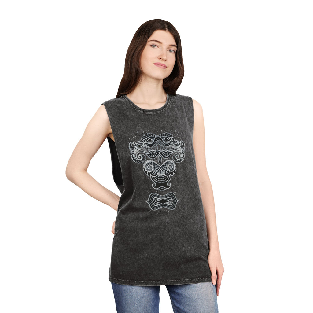 Stonewash Tank Top with Intricate Celtic Knotwork Design — Vintage Tribal Graphic #d33211