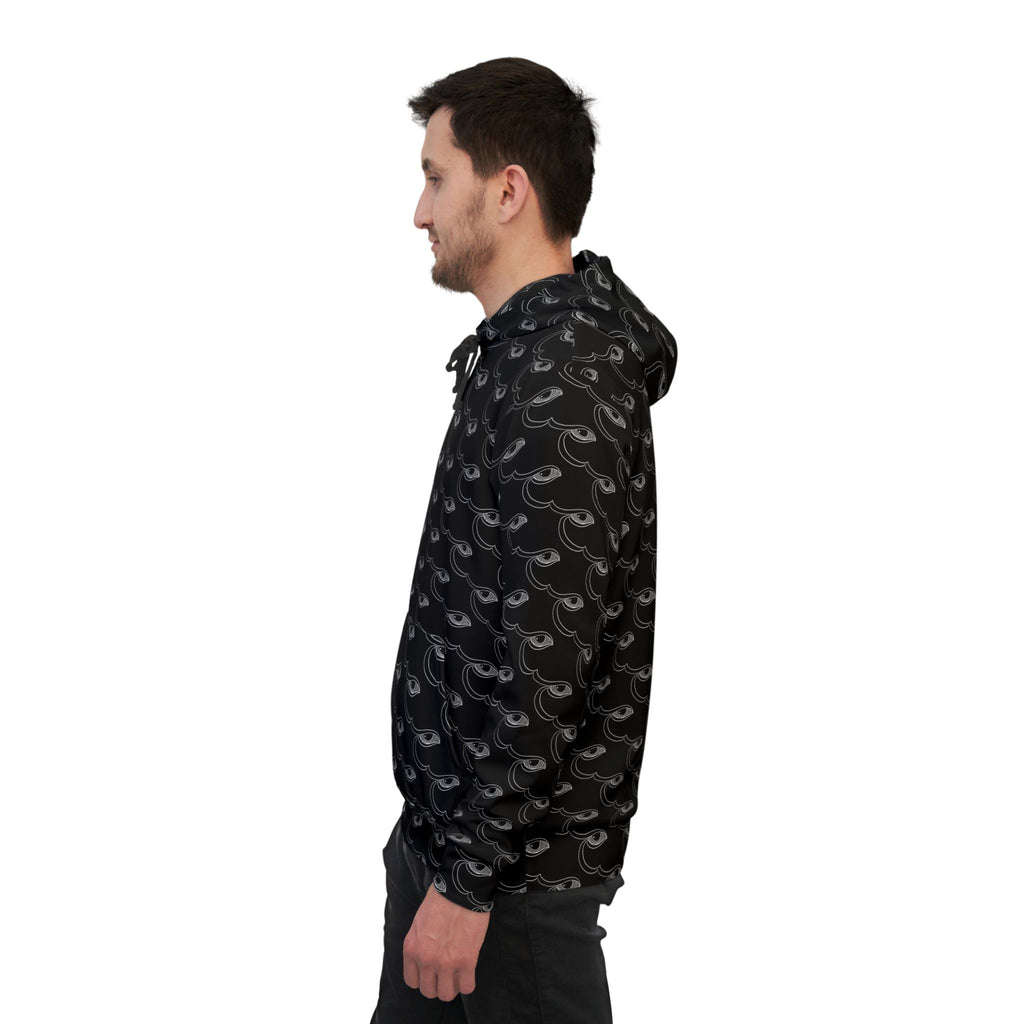 All-Over Print Black Wave Pattern Hoodie — Athletic Graphic Pullover #ur8373597