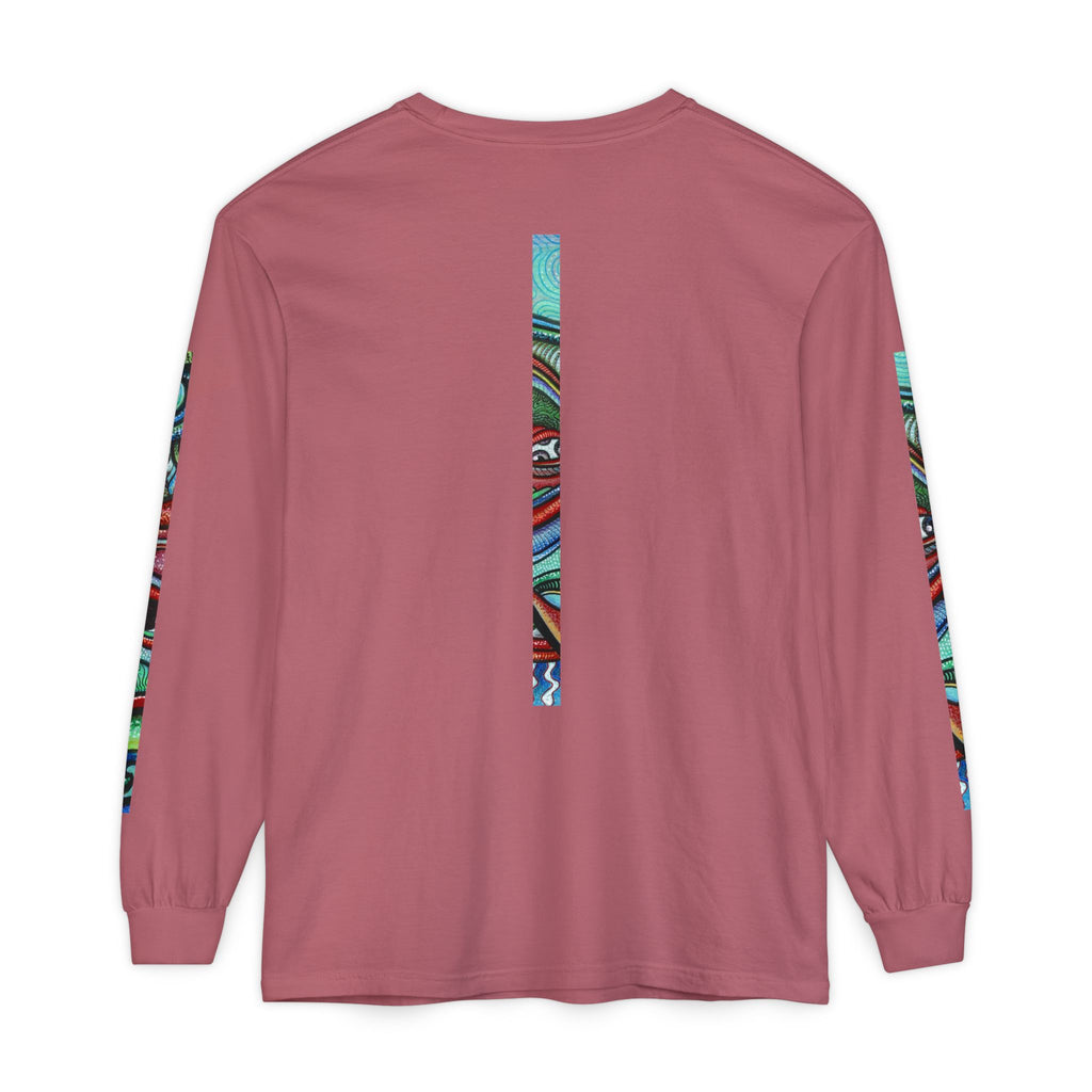 Psychedelic Starburst Long Sleeve Tee — Colorful Eye & Sleeve Stripe Design #k976344