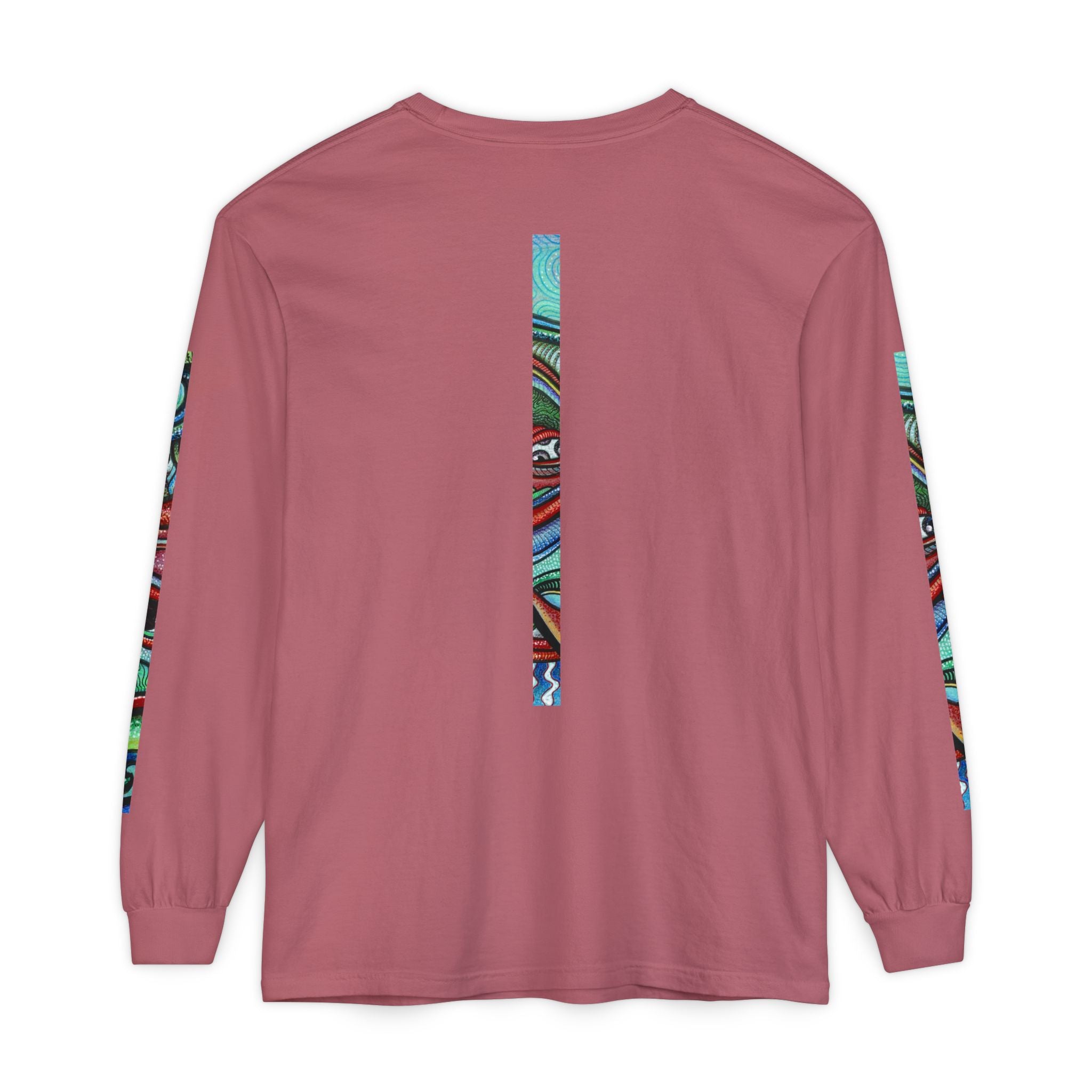 Psychedelic Starburst Long Sleeve Tee — Colorful Eye & Sleeve Stripe Design #k976344