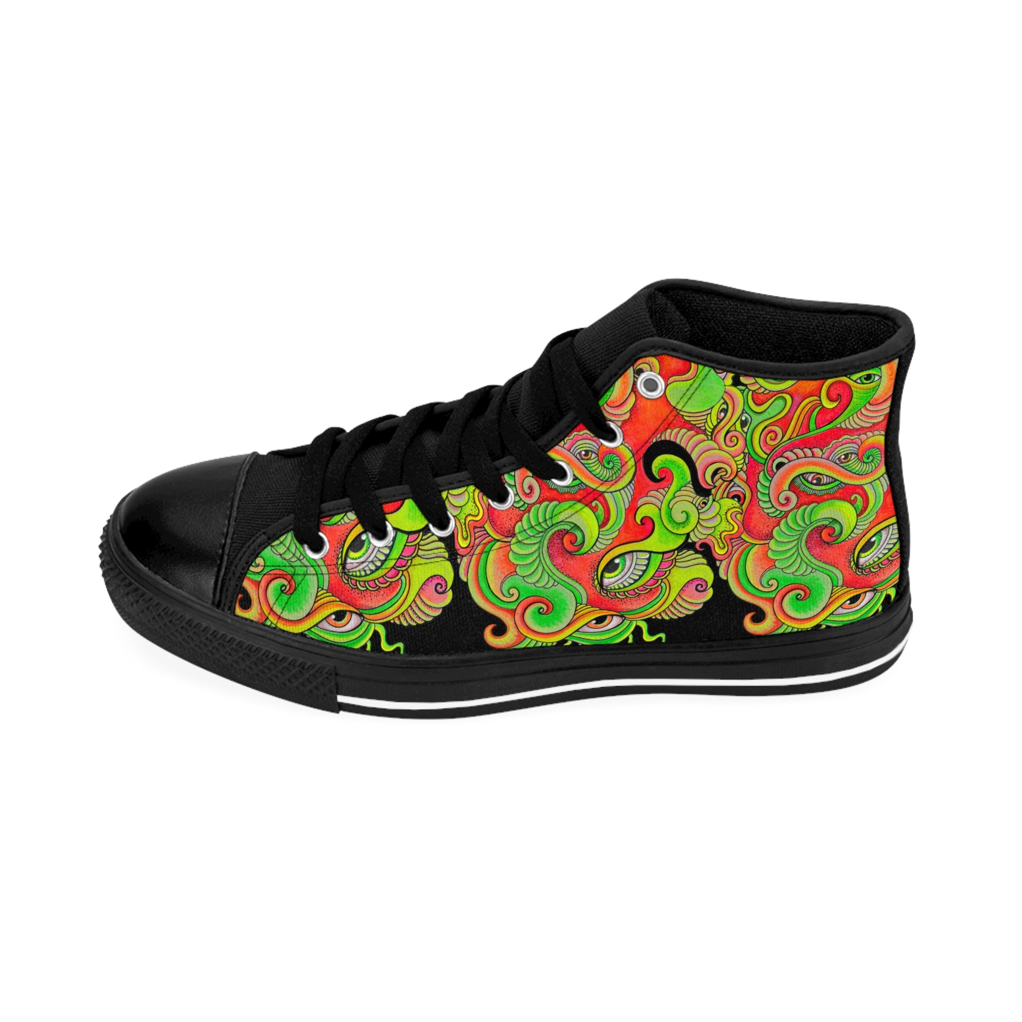 Psychedelic Floral High-Top Sneakers — Women's Classic Shoes #d009766456