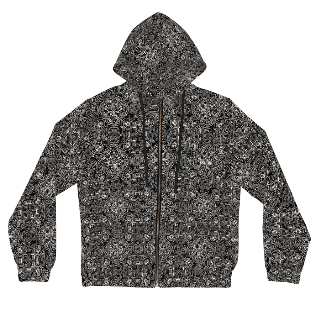 Patterned Women’s Zip Hoodie — Black Geometric All-Over Print #s2345522
