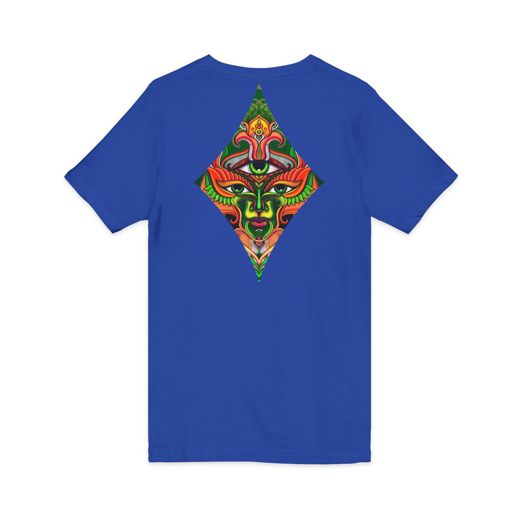 Tribal Mask Diamond Tee — Vibrant Ethnic Face Graphic V‑Neck T‑Shirt #hg 08656