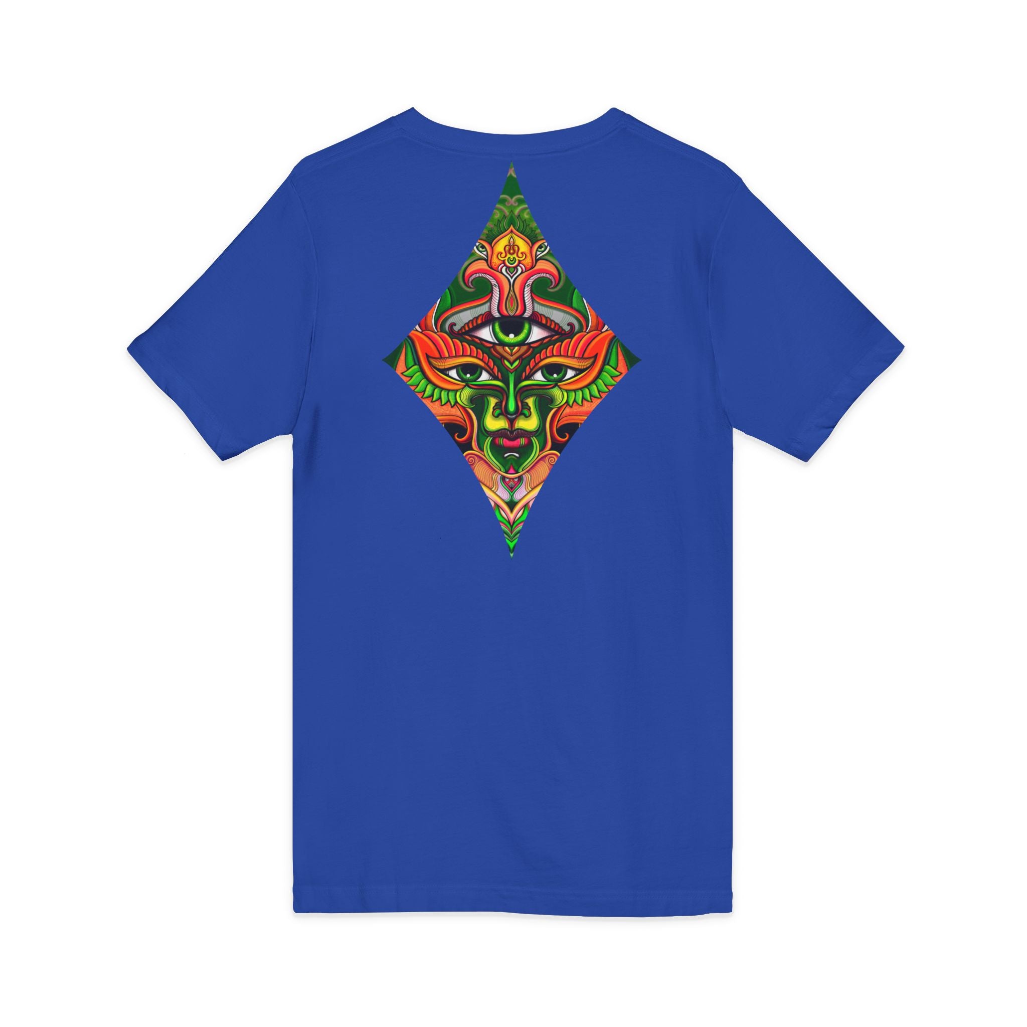 Tribal Mask Diamond Tee — Vibrant Ethnic Face Graphic V‑Neck T‑Shirt #hg 08656