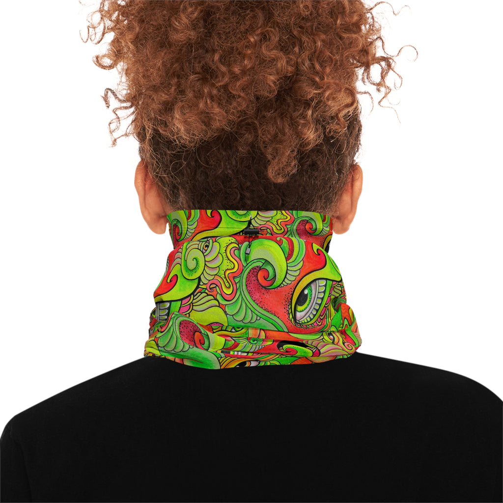 Psychedelic Paisley Winter Neck Gaiter with Drawstring — Bright Green & Orange Thermal Face Warmer #ew865479900