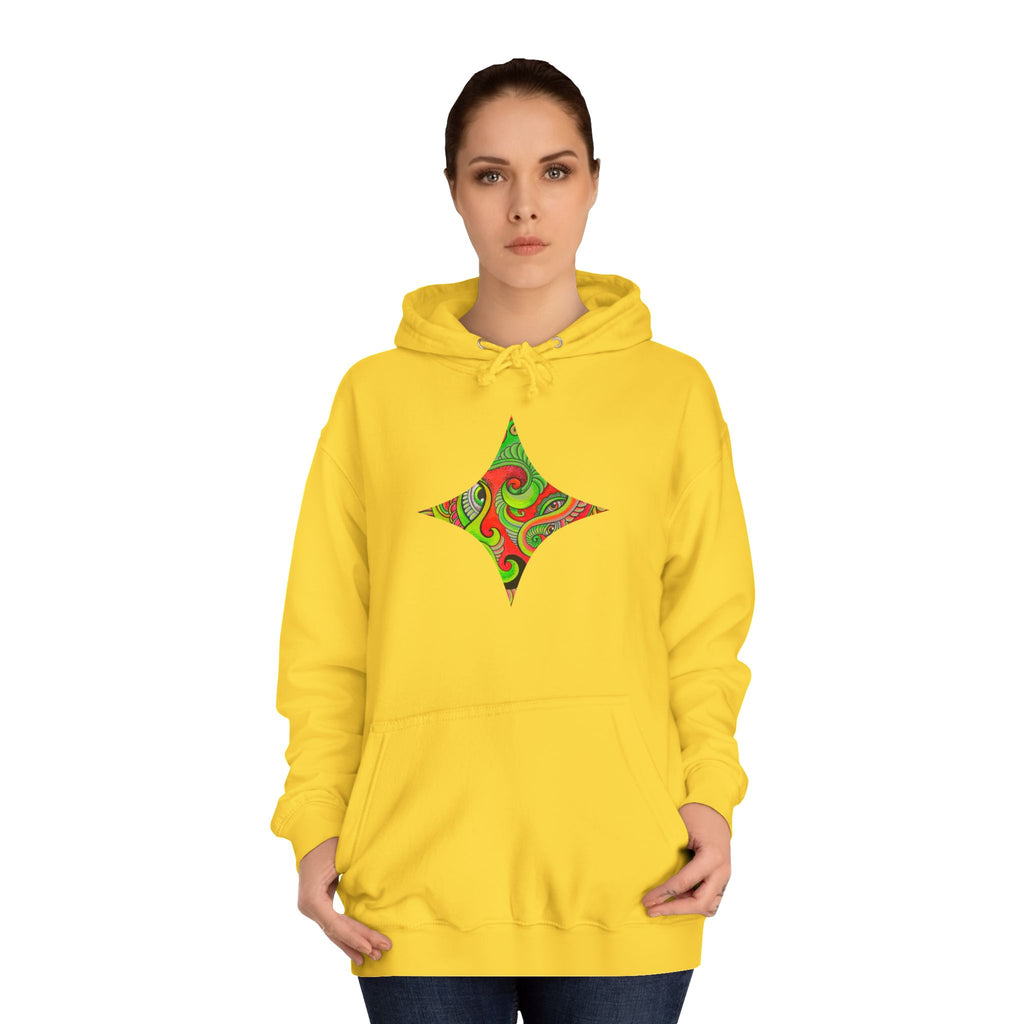 Psychedelic Swirl Hoodie — Retro Green & Red Abstract Graphic #f987456