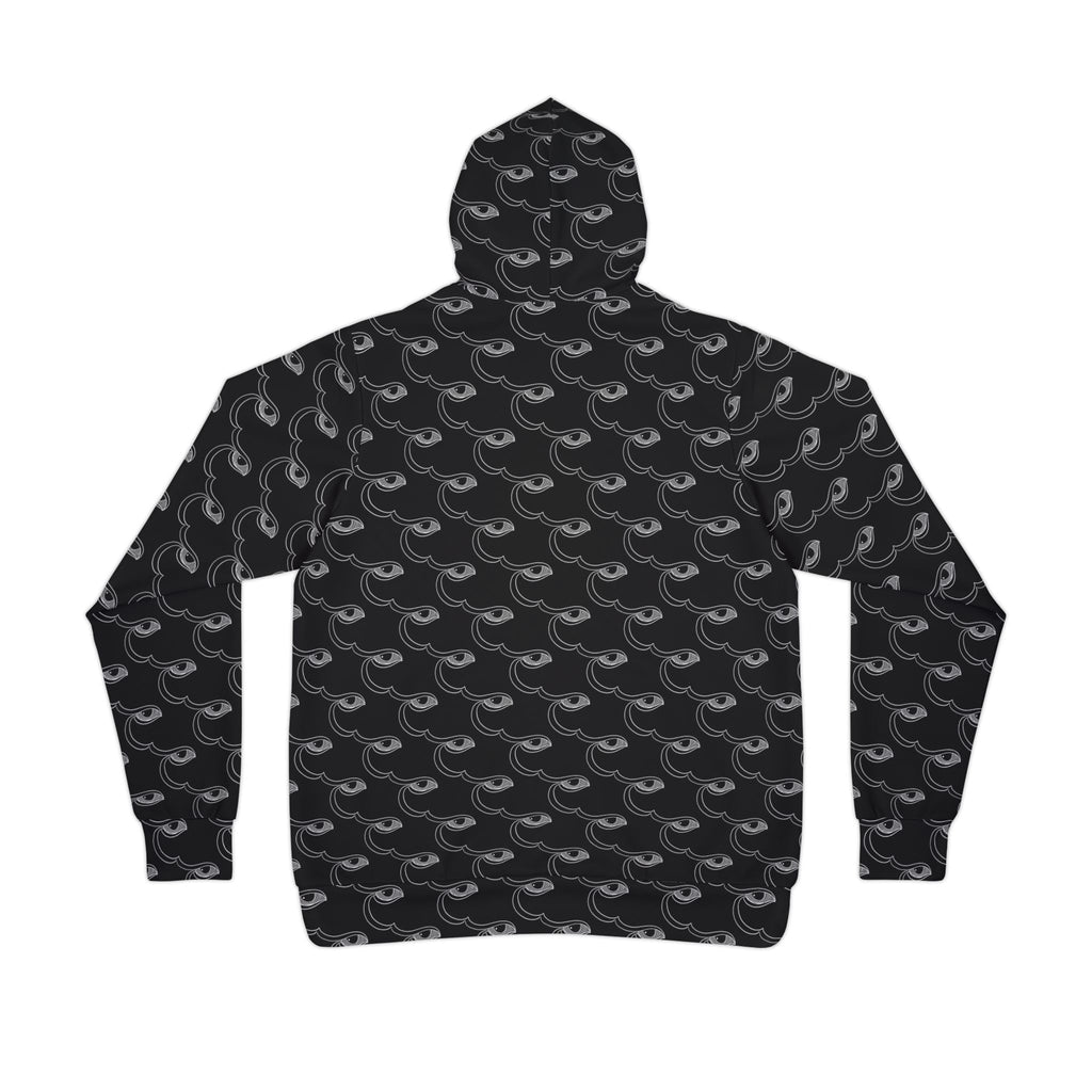 All-Over Print Black Wave Pattern Hoodie — Athletic Graphic Pullover #ur8373597