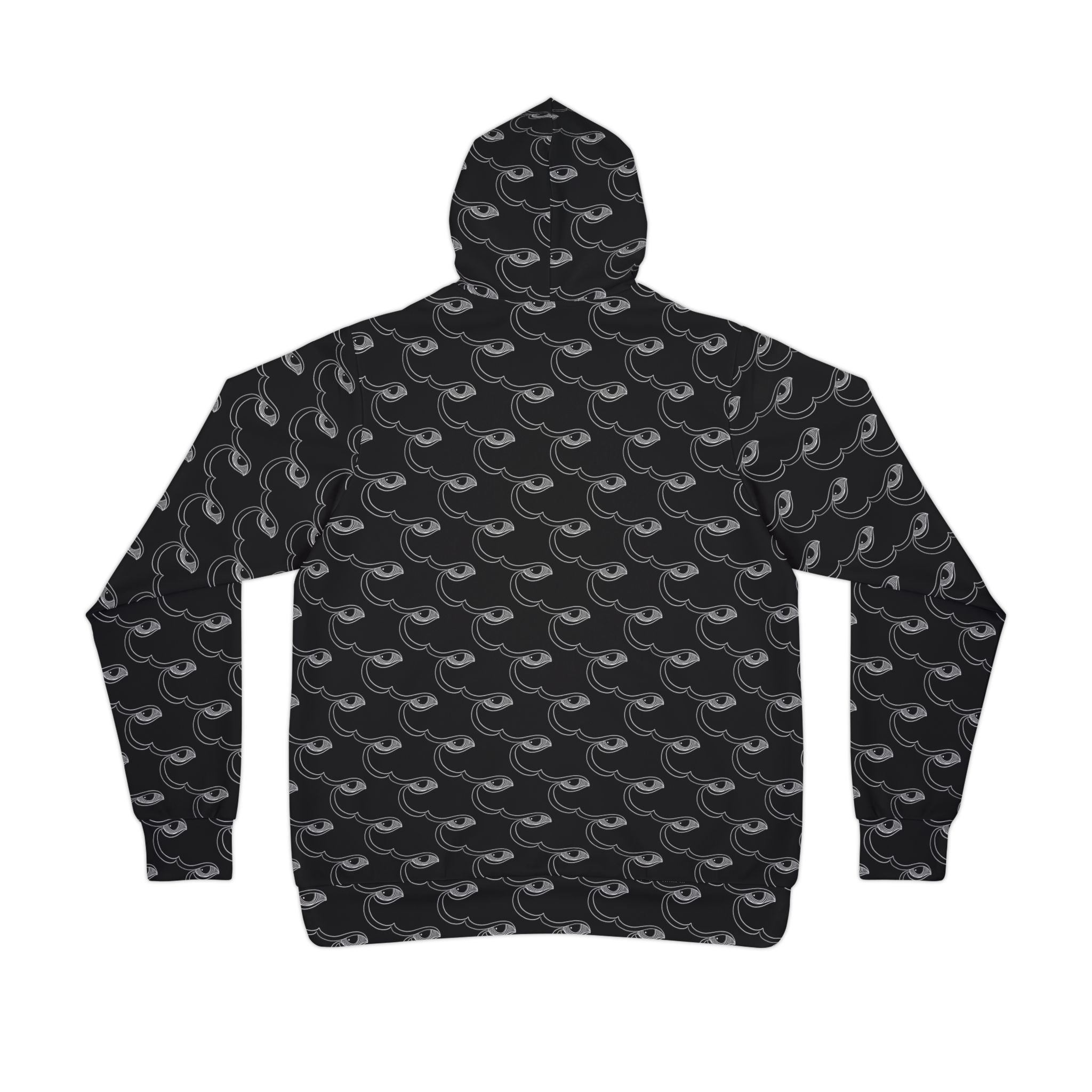 All-Over Print Black Wave Pattern Hoodie — Athletic Graphic Pullover #ur8373597