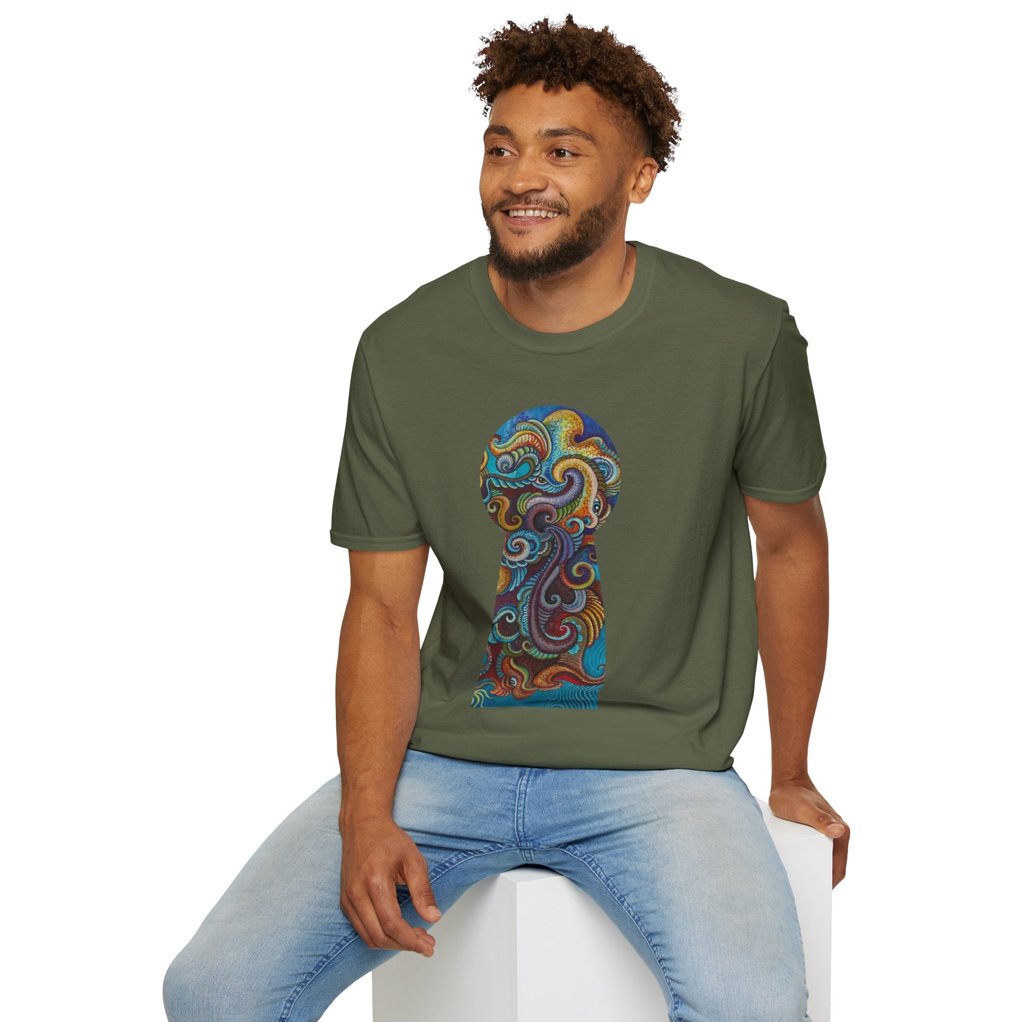 Psychedelic Keyhole T-Shirt — Colorful Swirl Art Tee #tsc8765