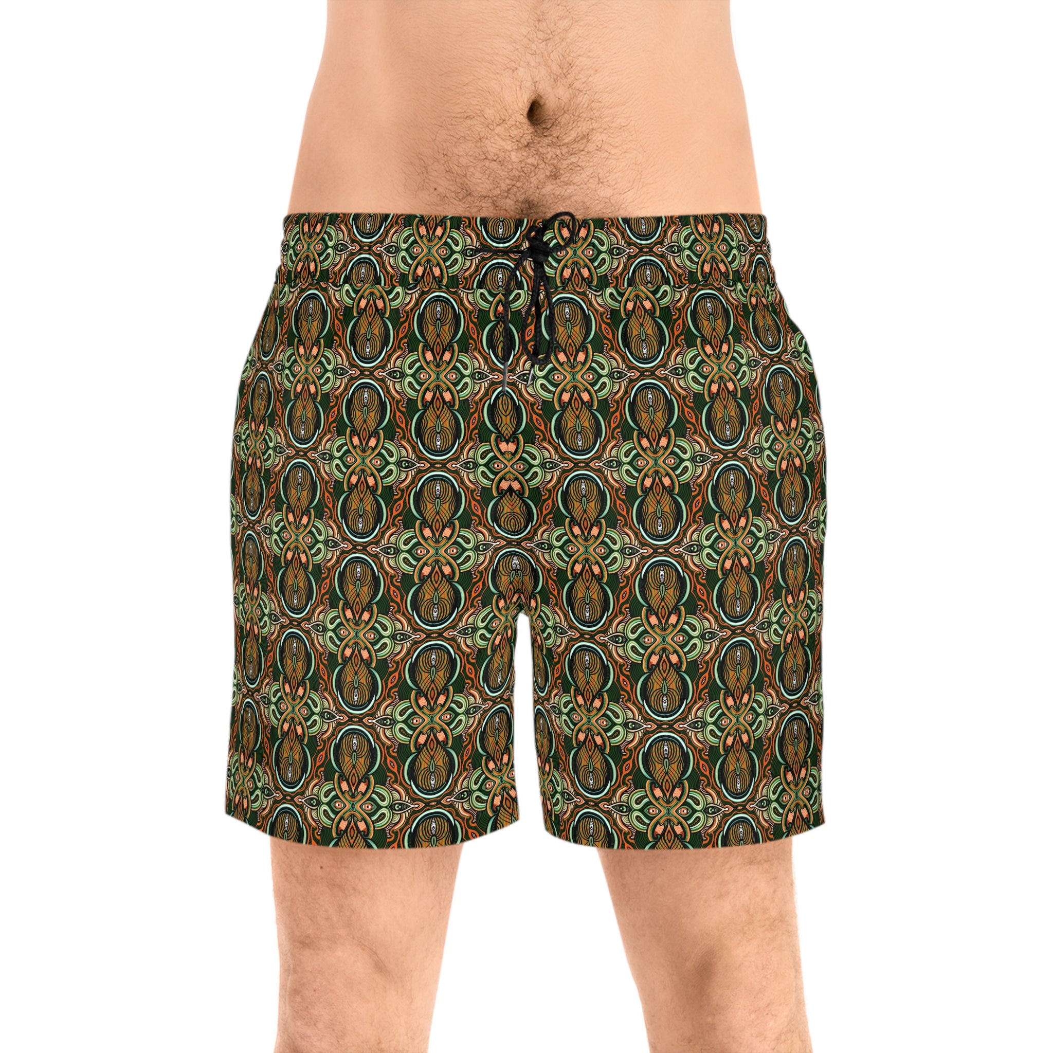 Men's Mid-Length Swim Shorts – Vintage Green Paisley All-Over Print #t975367