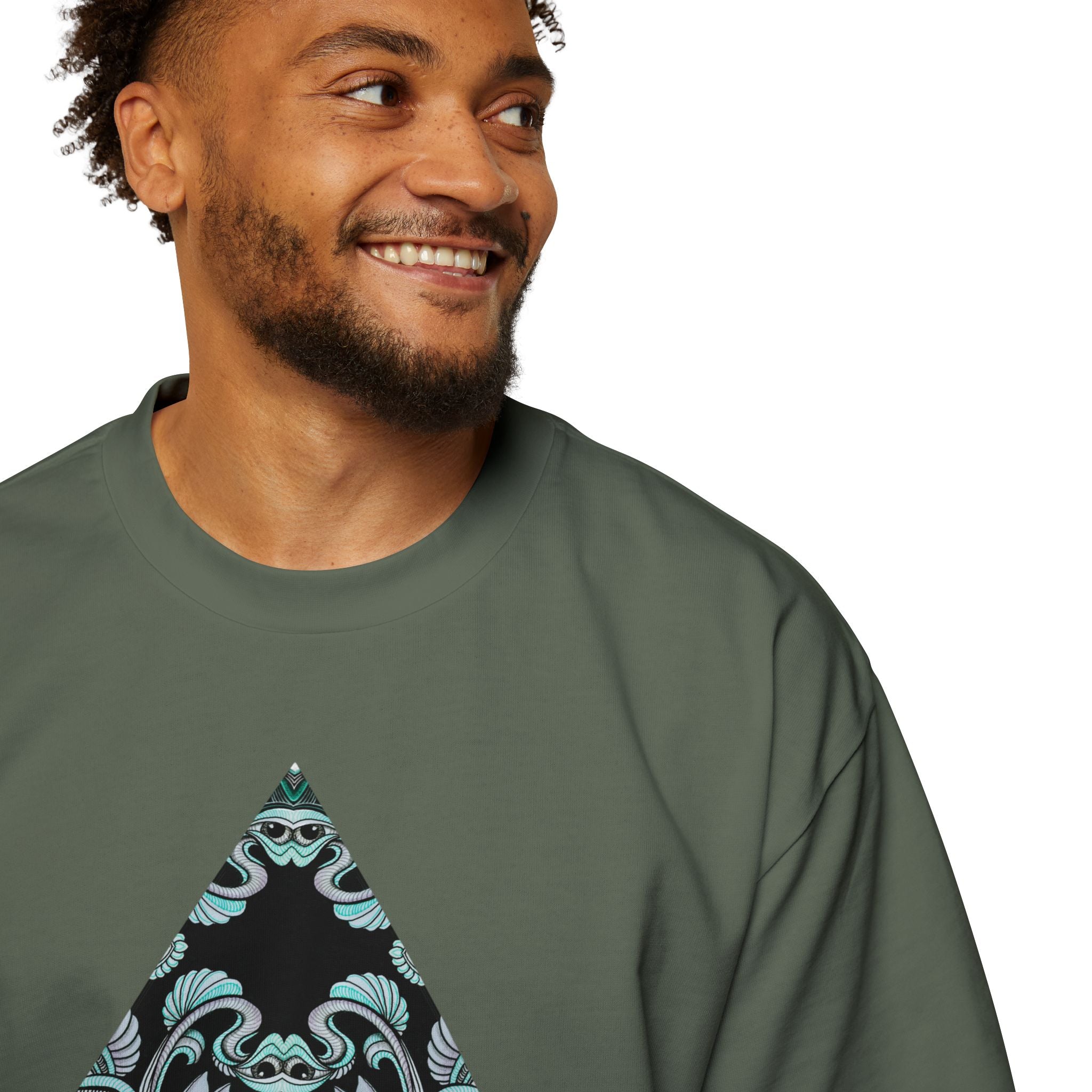 Men's Oversized Tee — Geometric Wave Pattern Diamond & Back Panel Graphic #gwp21