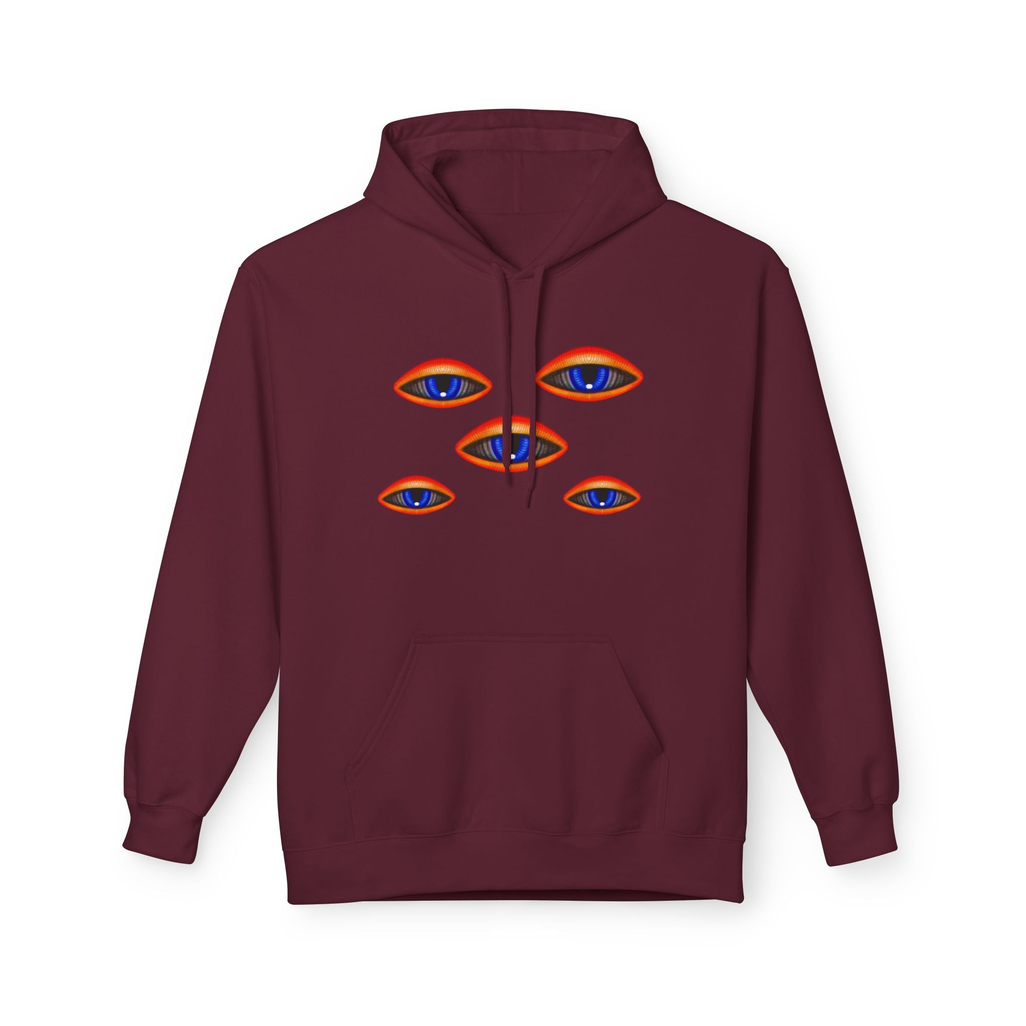 Psychedelic Third-Eye Heart Hoodie | Surreal Eye Motif, Flame Crown