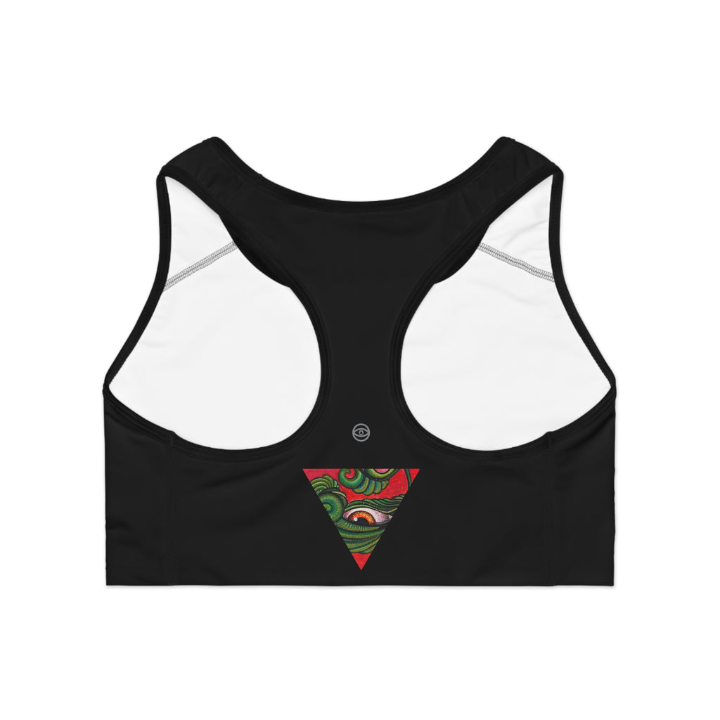 Tribal Eye Triangle Sports Bra – Red & Green Botanical Tribal Design #df28653