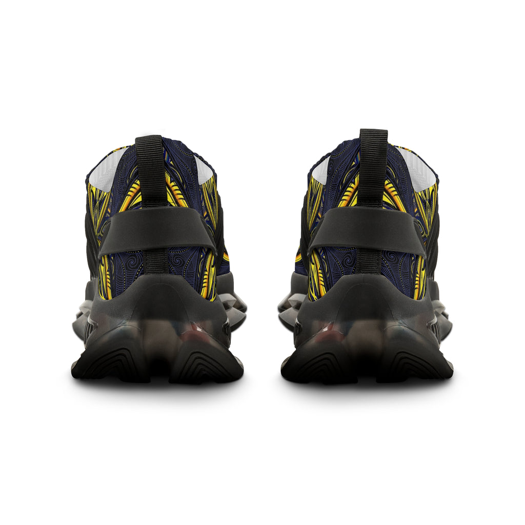 Men's Mesh Sneakers — Bold Yellow Floral Pattern Athletic Shoes #vj78794