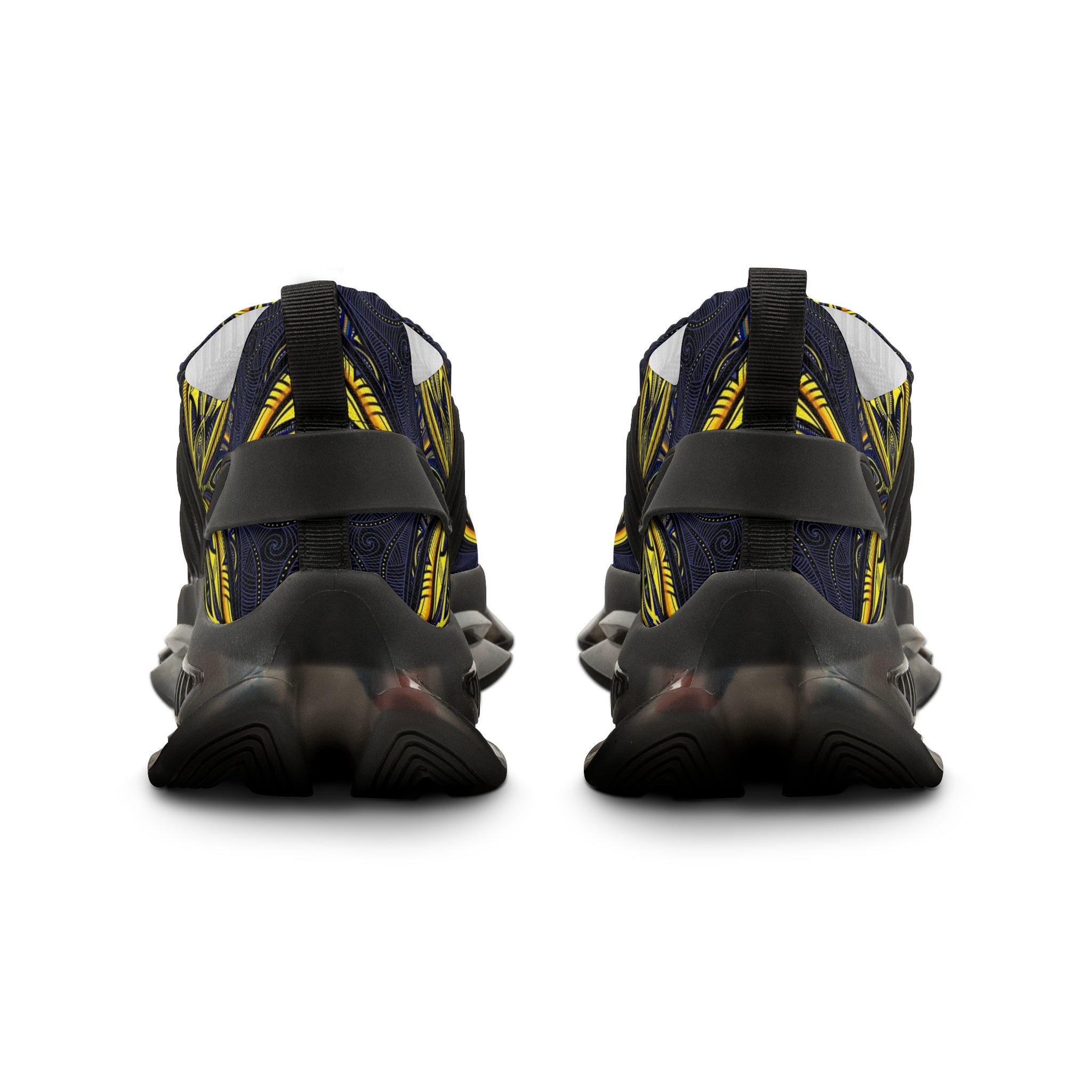 Men's Mesh Sneakers — Bold Yellow Floral Pattern Athletic Shoes #vj78794