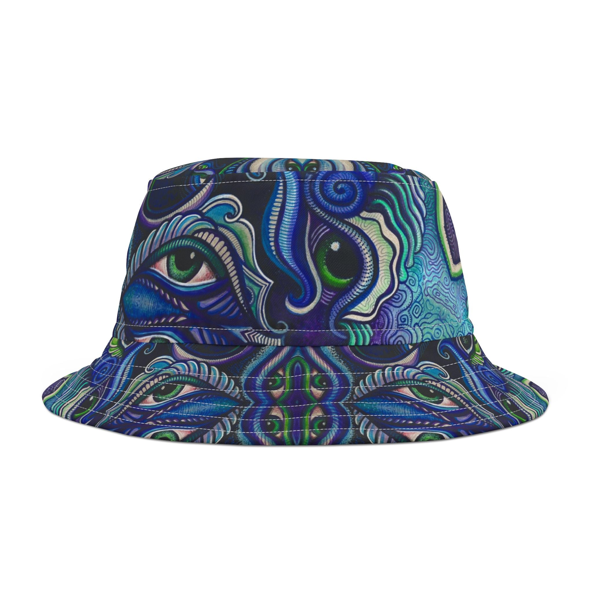 Psychedelic Ocean Wave Bucket Hat — Trippy Blue Green All-Over Print #r489865