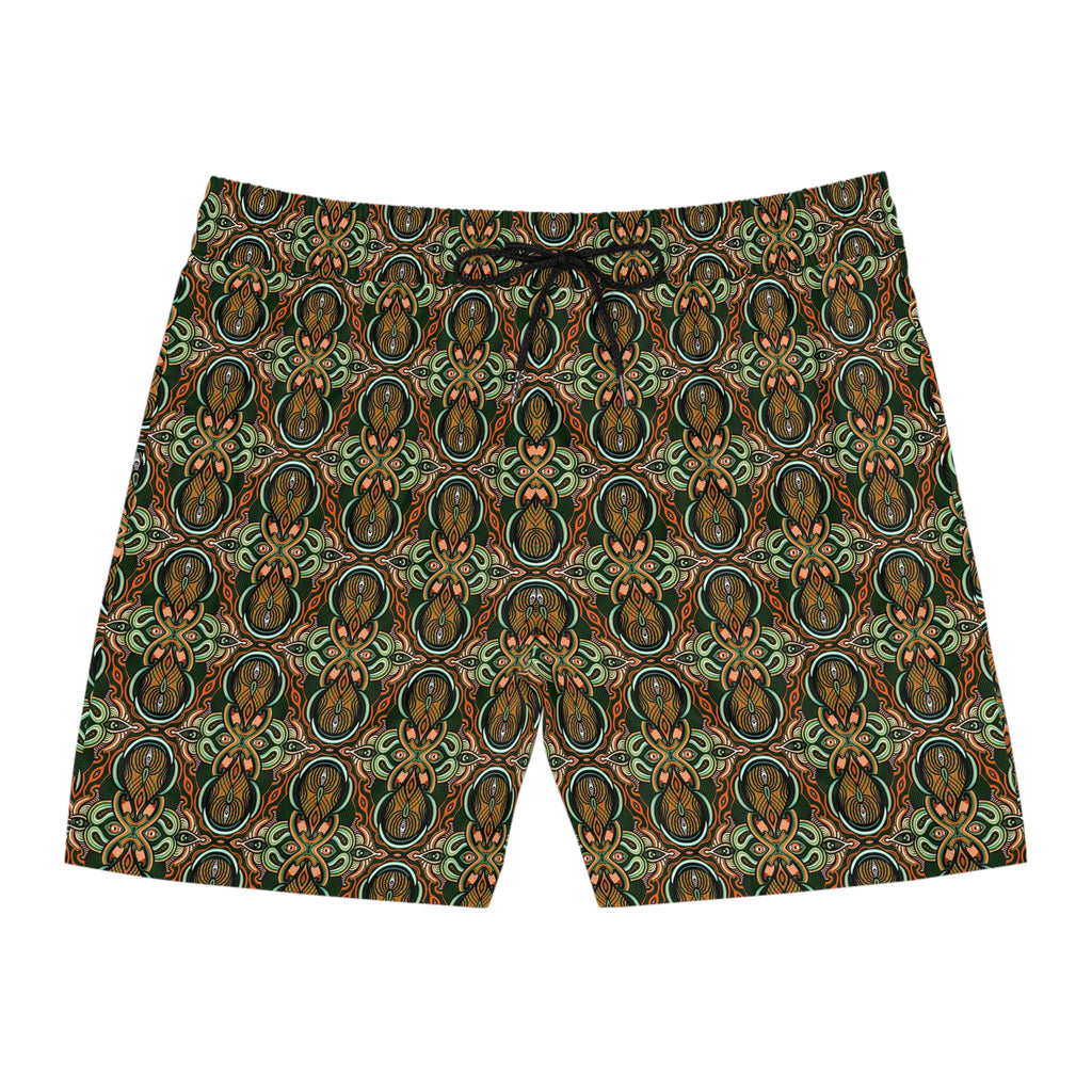 Men's Mid-Length Swim Shorts – Vintage Green Paisley All-Over Print #t975367