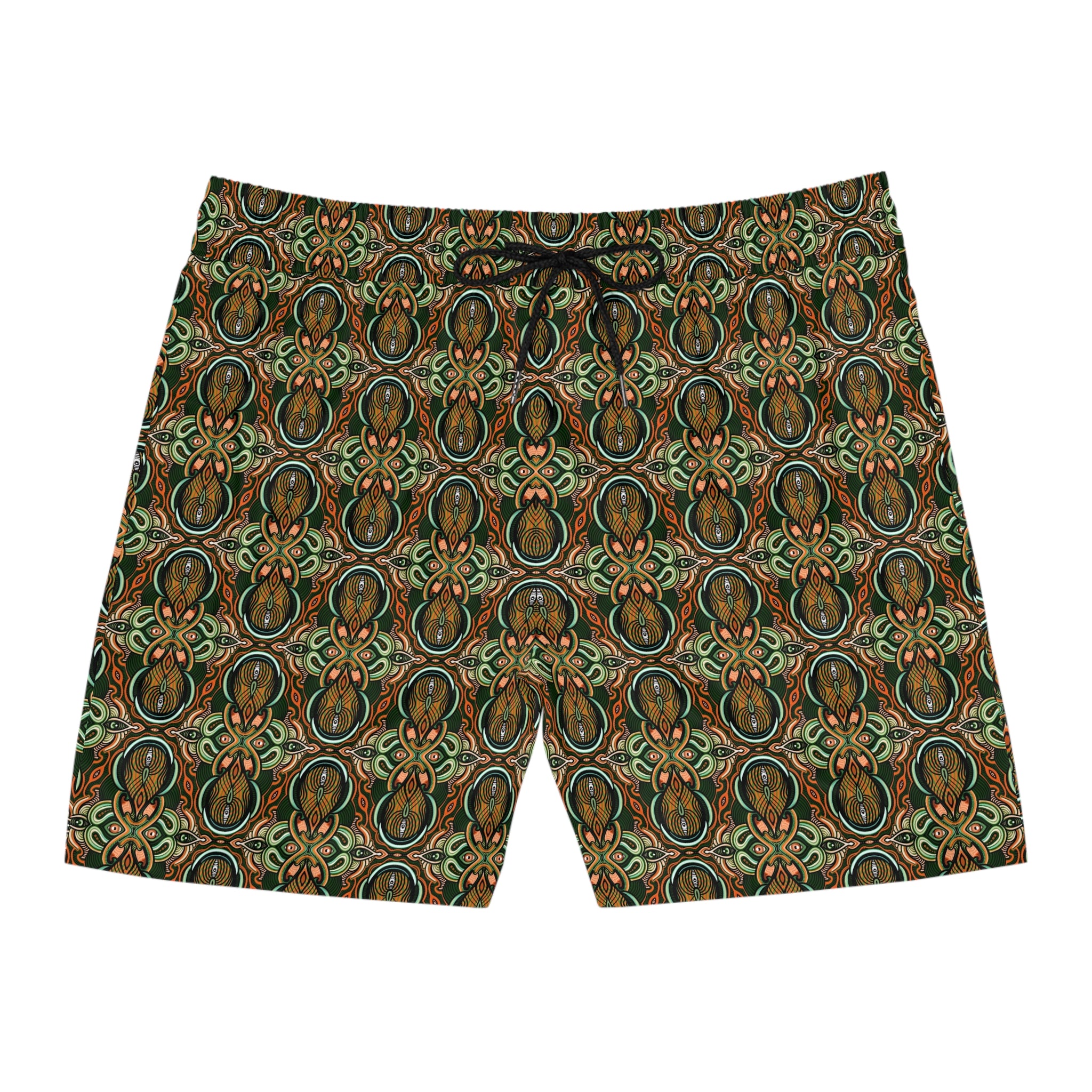 Men's Mid-Length Swim Shorts – Vintage Green Paisley All-Over Print #t975367
