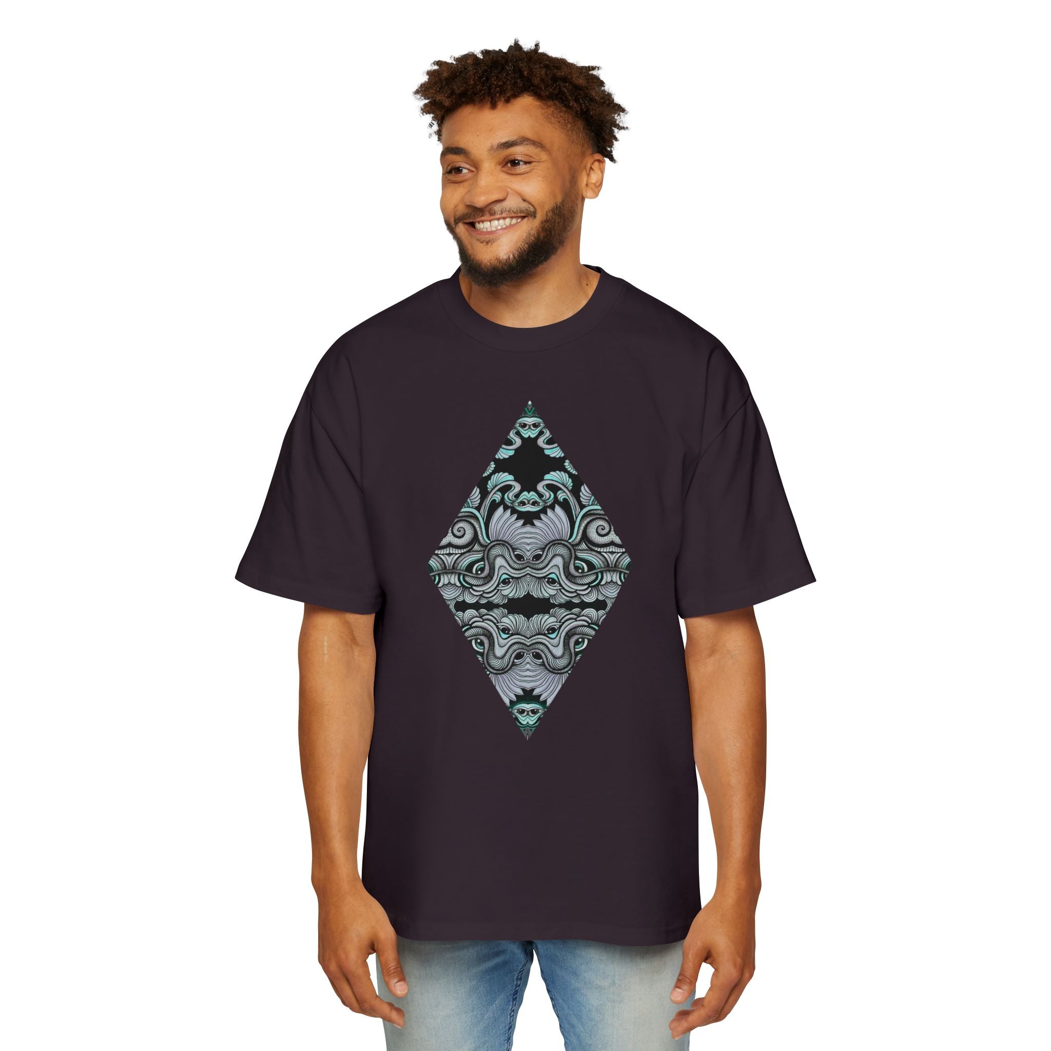 Men's Oversized Tee — Geometric Wave Pattern Diamond & Back Panel Graphic #gwp21