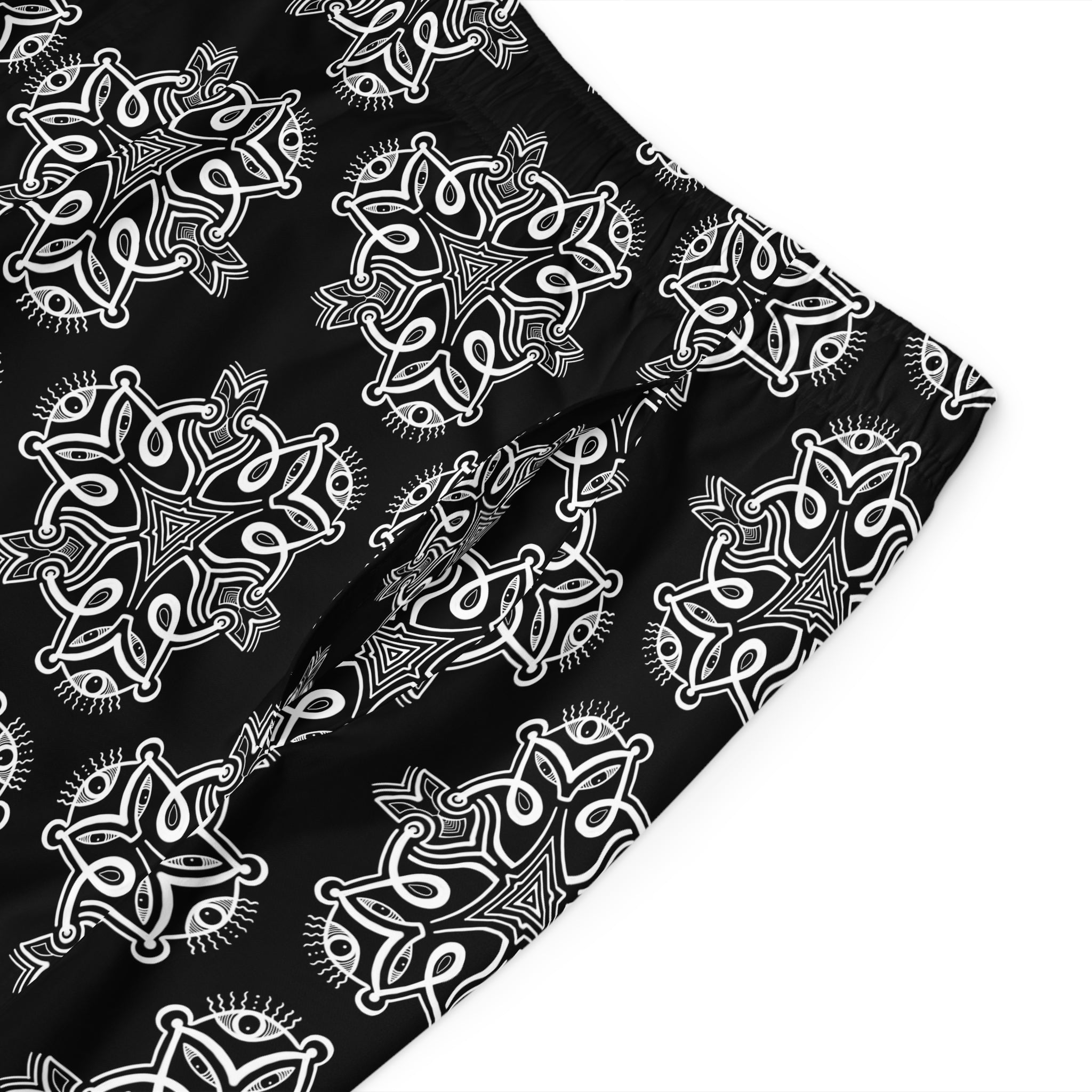 Black Bandana Print Board Shorts — Men's Surf & Swim Trunks #s124521