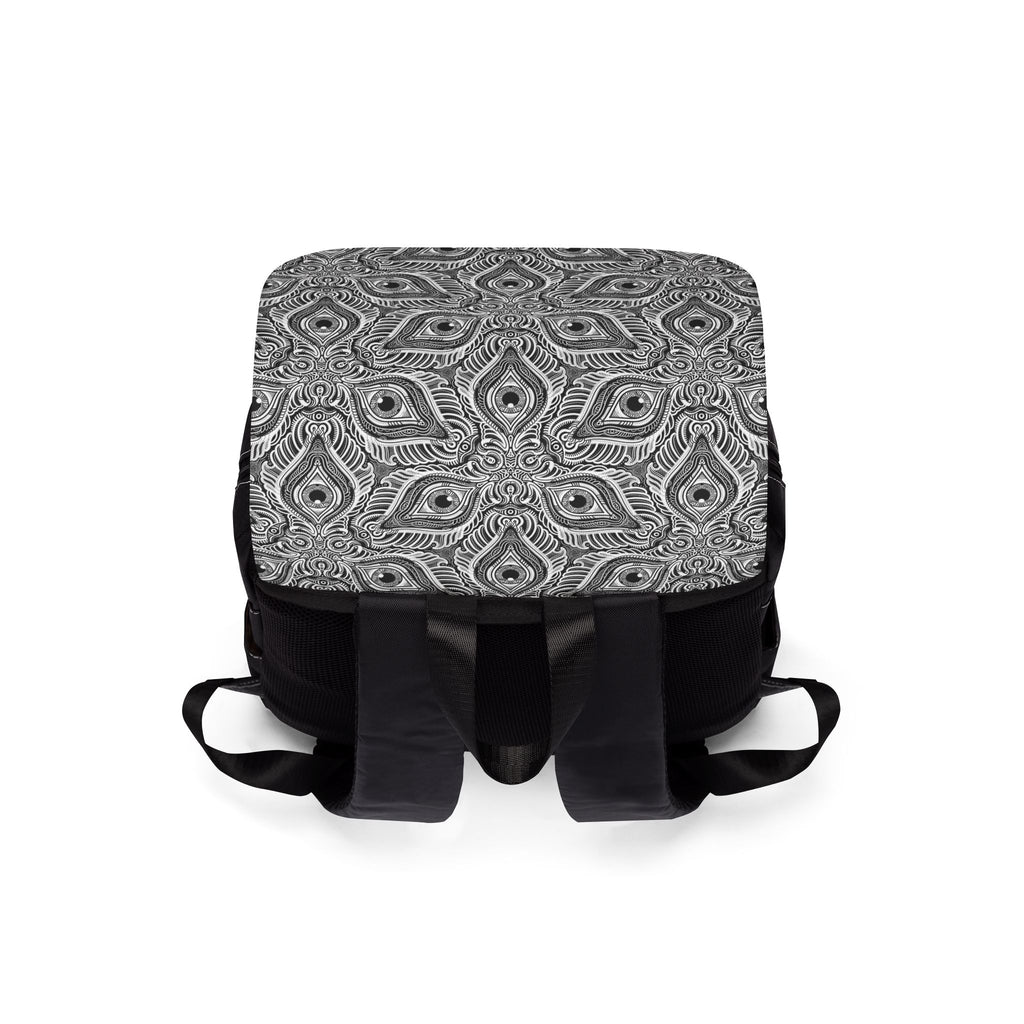 Peacock Feather Mandala Backpack – Black Patterned Casual Shoulder Bag #bb54