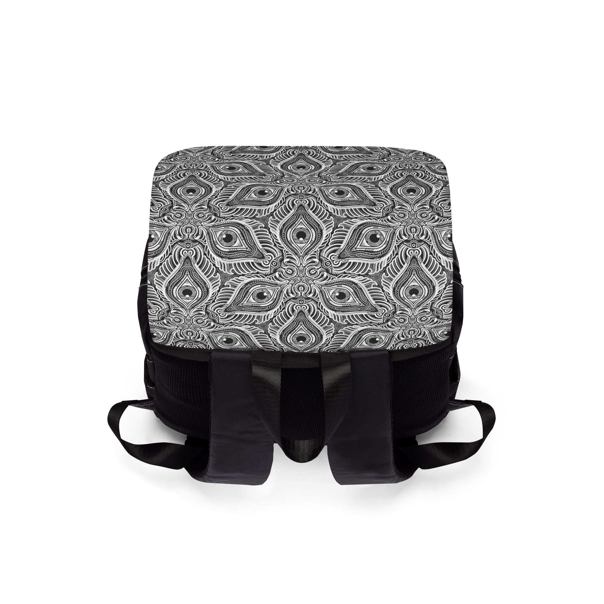 Peacock Feather Mandala Backpack – Black Patterned Casual Shoulder Bag #bb54