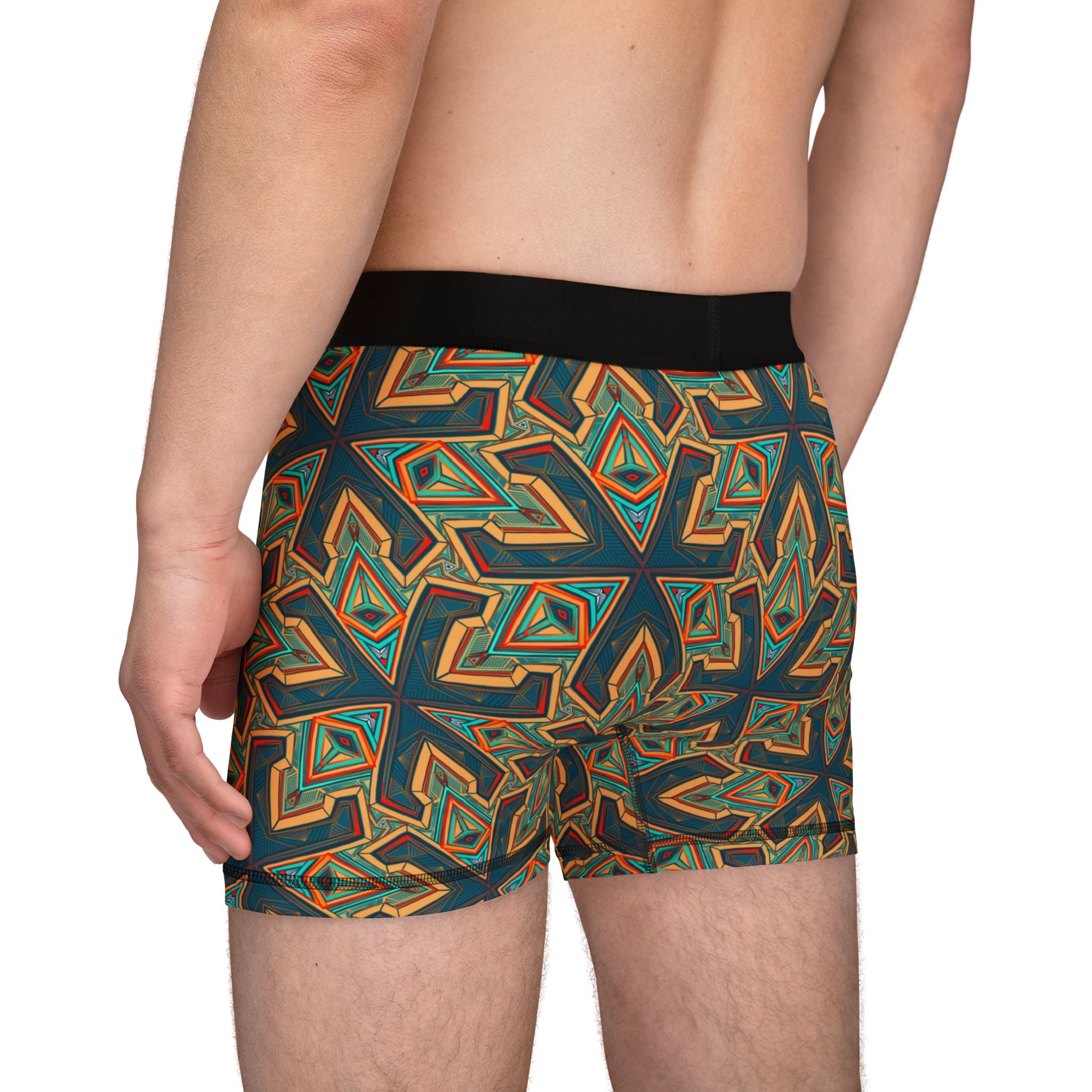Geometric Olive Pattern Men's Boxer Briefs — All-Over Print Comfort