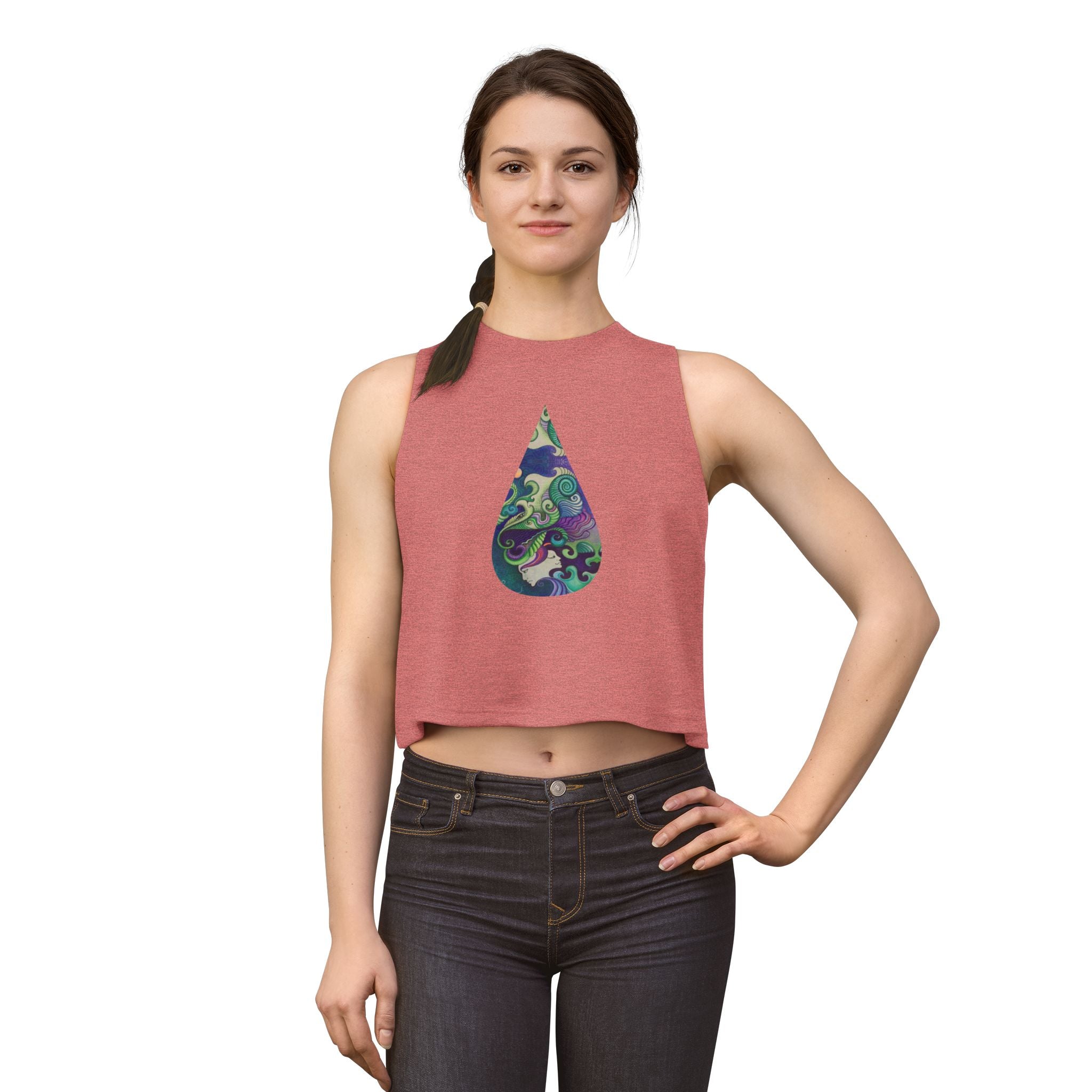 Boho Waterdrop Crop Top — Psychedelic Floral Teardrop Graphic #j000829