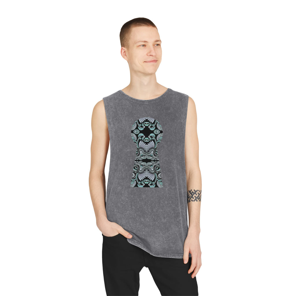 Stonewash Tank Top with Ornate Keyhole Design #sdxv24498