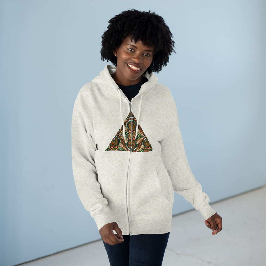 Geometric Tribal Pattern Zip Hoodie — Earthy Mandala Triangle & Circle Design #zh137