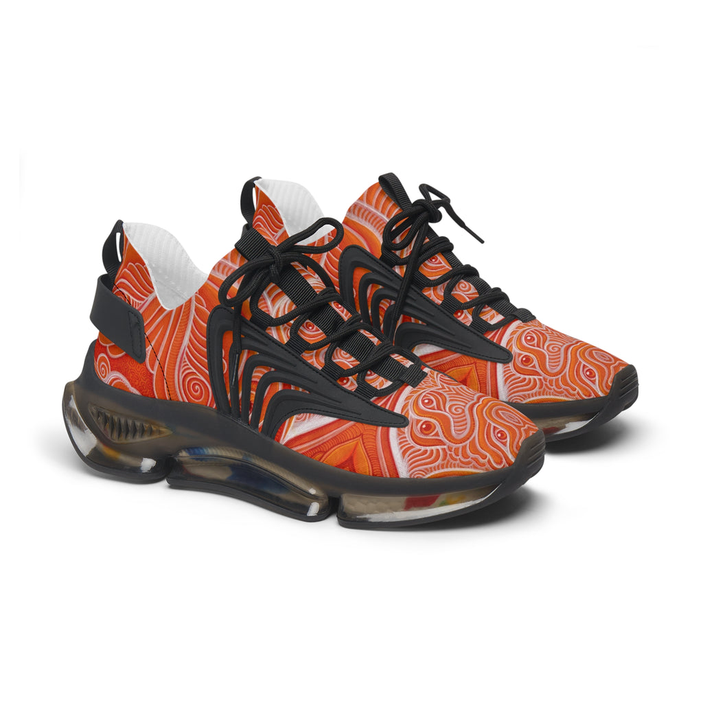 Women's Mesh Sneakers — Orange Abstract Wave Pattern Lightweight Running Shoes #out866900