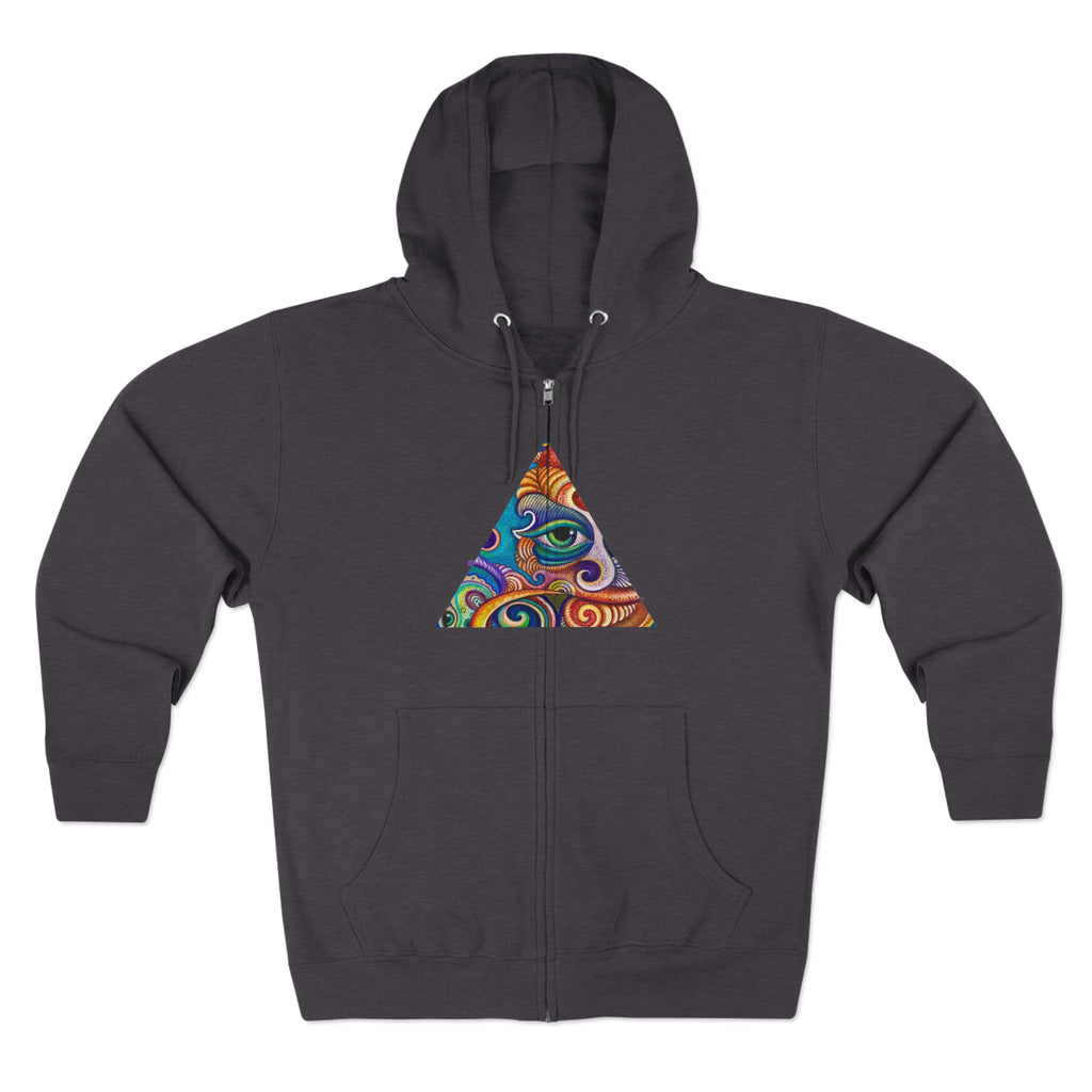 Zip Hoodie with Colorful Psychedelic Triangle & Mandala Back — Vibrant Abstract Art Zip-Up  #cp2680