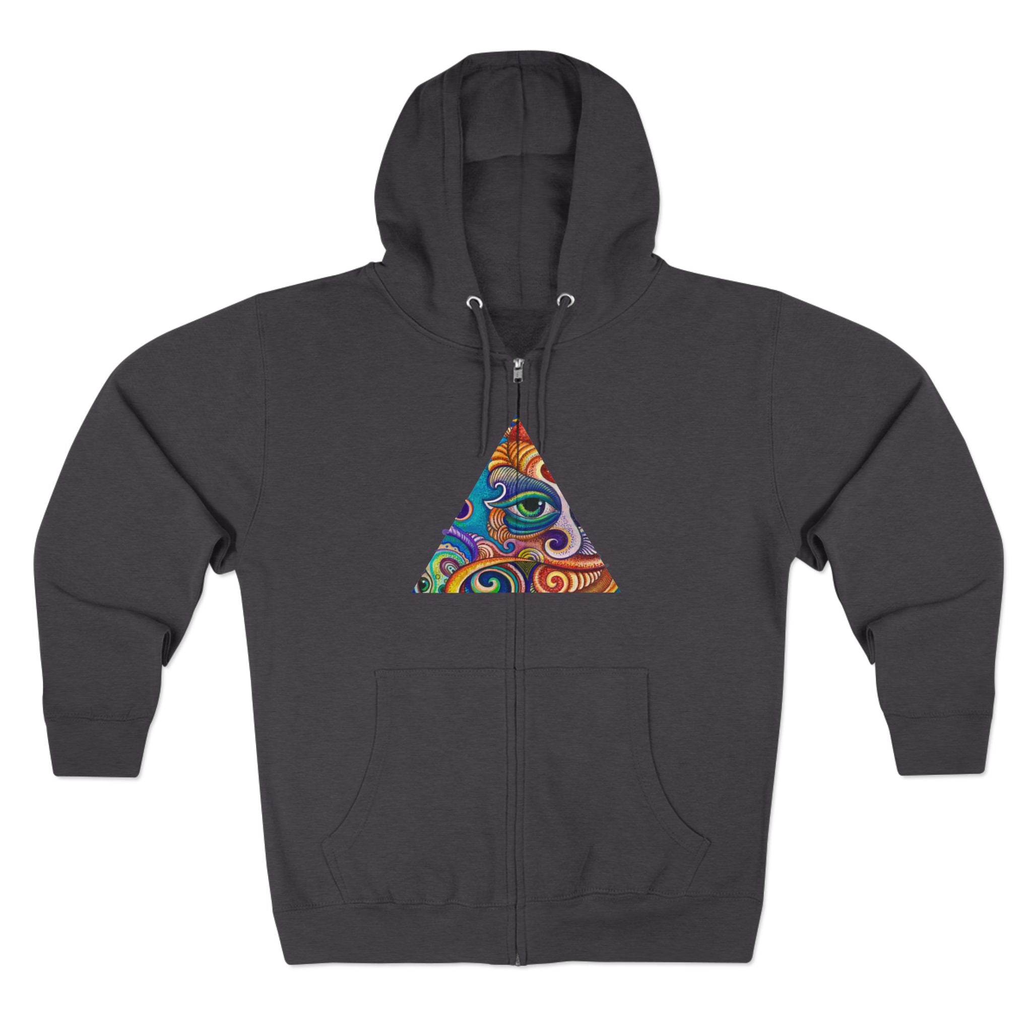 Zip Hoodie with Colorful Psychedelic Triangle & Mandala Back — Vibrant Abstract Art Zip-Up  #cp2680