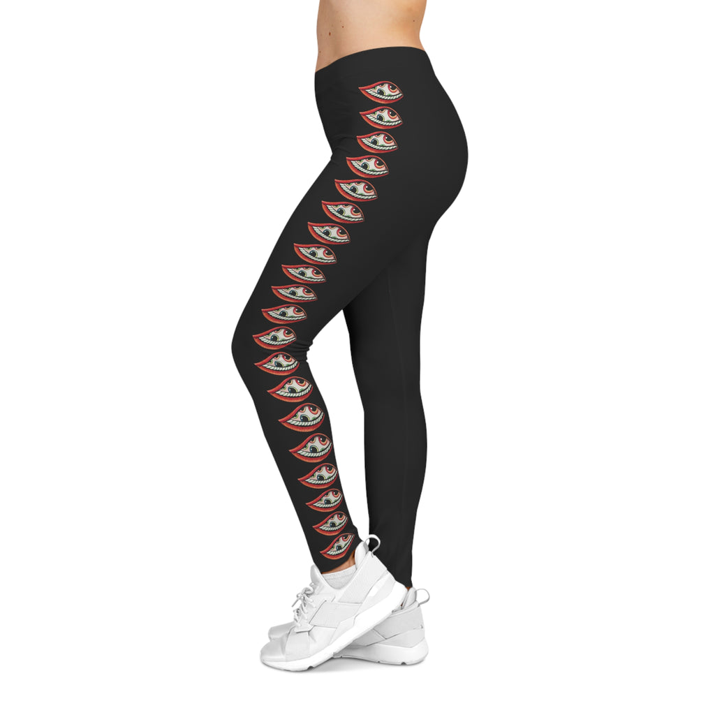 Eye-Stripe Women's Leggings — Black Side-Eye Pattern Yoga & Casual Pants #hgd0088633
