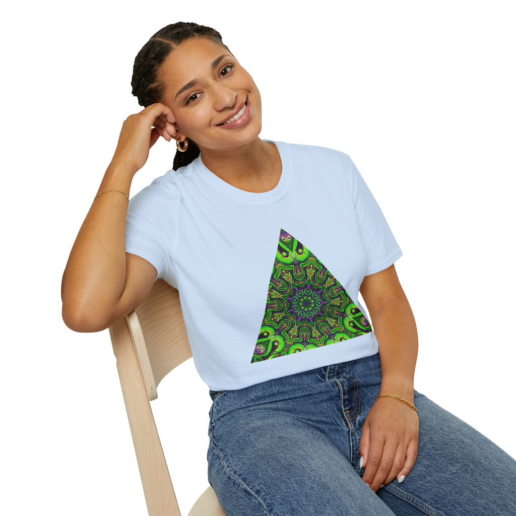 Green Mandala Triangle T-Shirt – Psychedelic Geometric Art Tee # kh9732