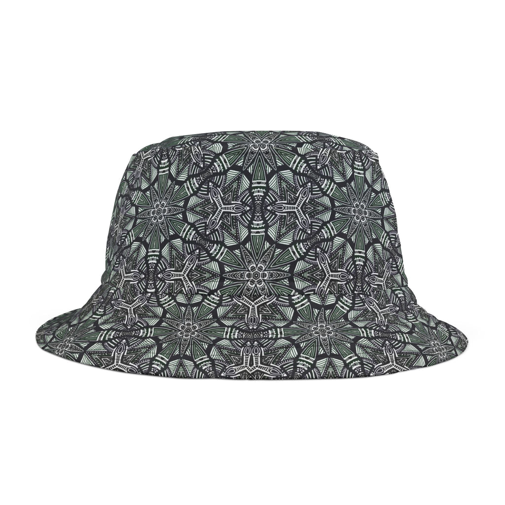 Kaleidoscope Tile Bucket Hat — Green Geometric AOP Sun Hat #jf9754