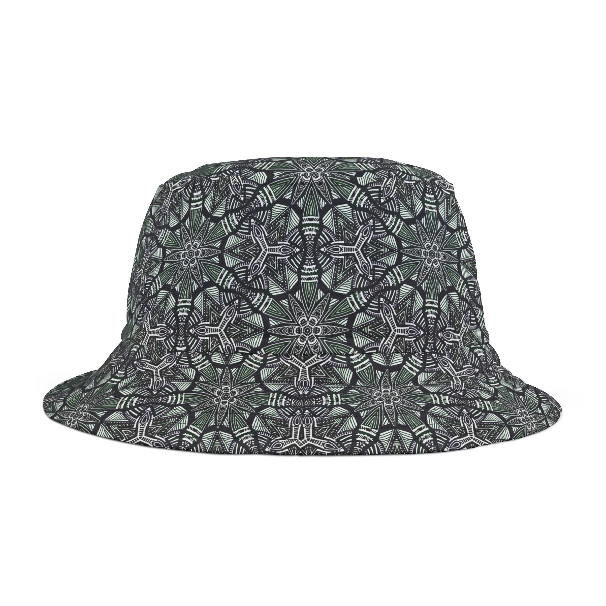 Kaleidoscope Tile Bucket Hat — Green Geometric AOP Sun Hat #jf9754