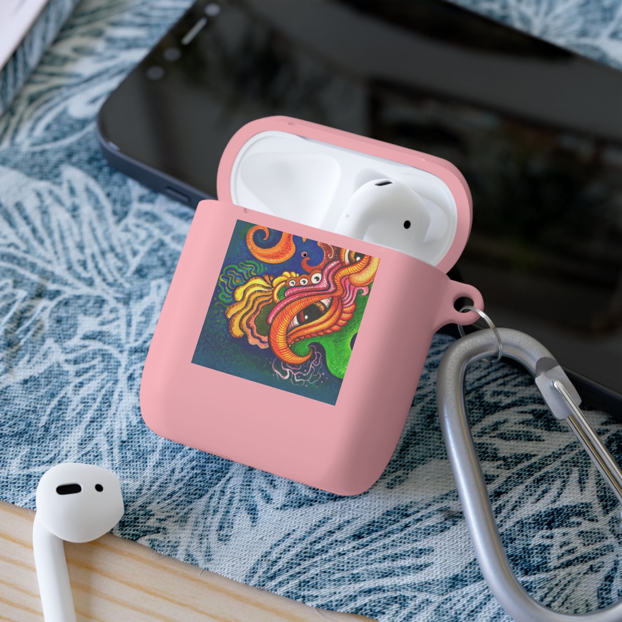 Colorful Abstract Dragon AirPods Case — Vibrant Floral Swirl Design #2347