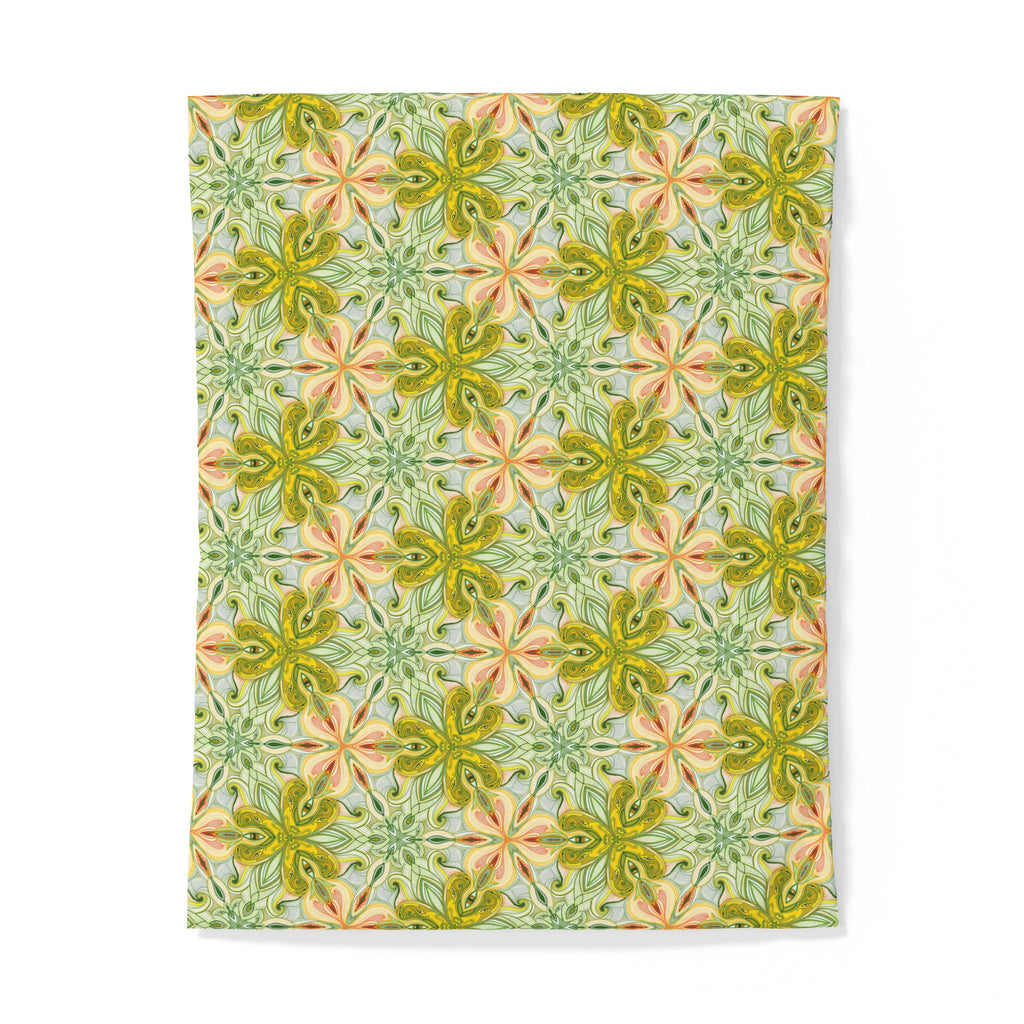 Botanical Kaleidoscope Cotton Duvet Cover — Green Floral Geometric Bedding #gf9866