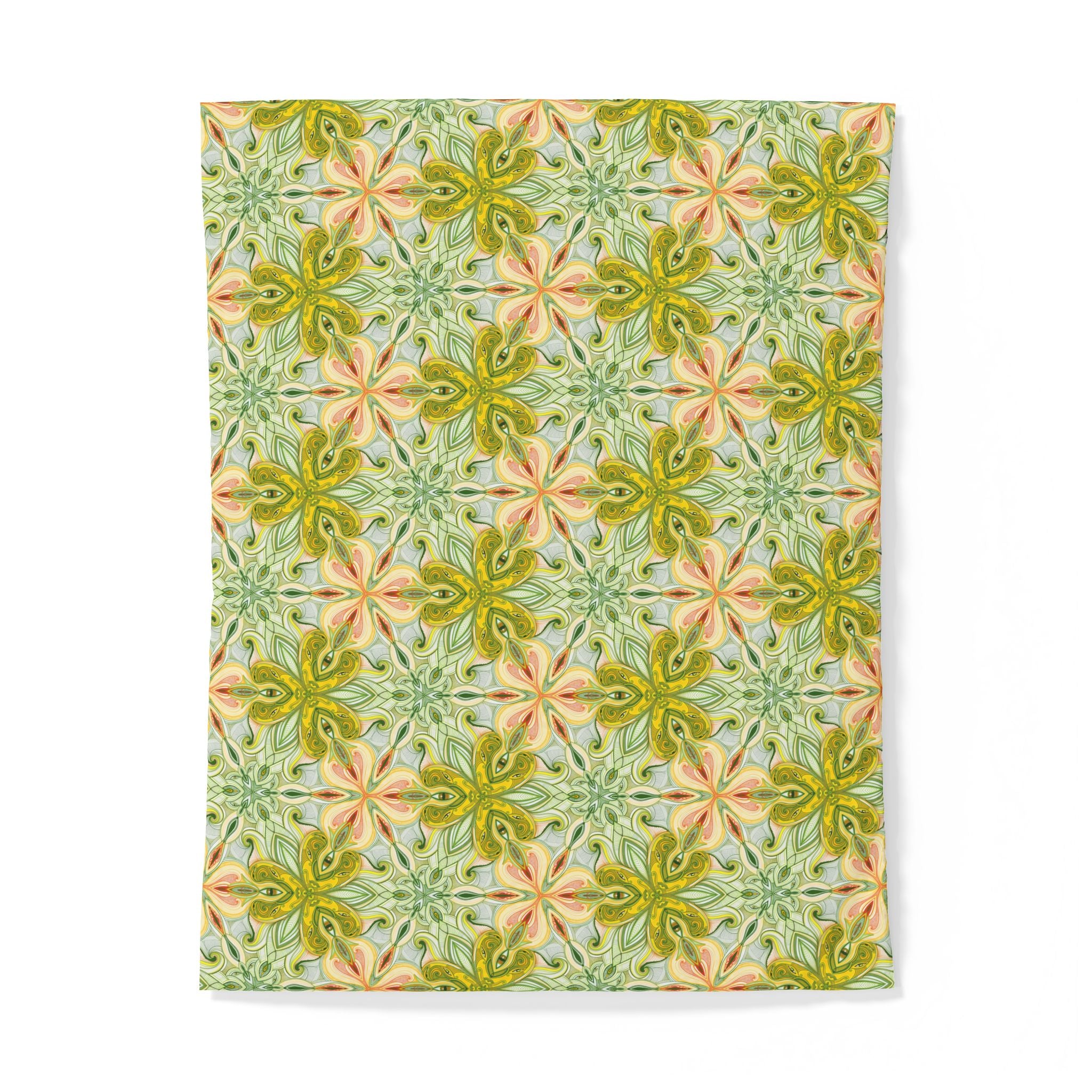 Botanical Kaleidoscope Cotton Duvet Cover — Green Floral Geometric Bedding #gf9866