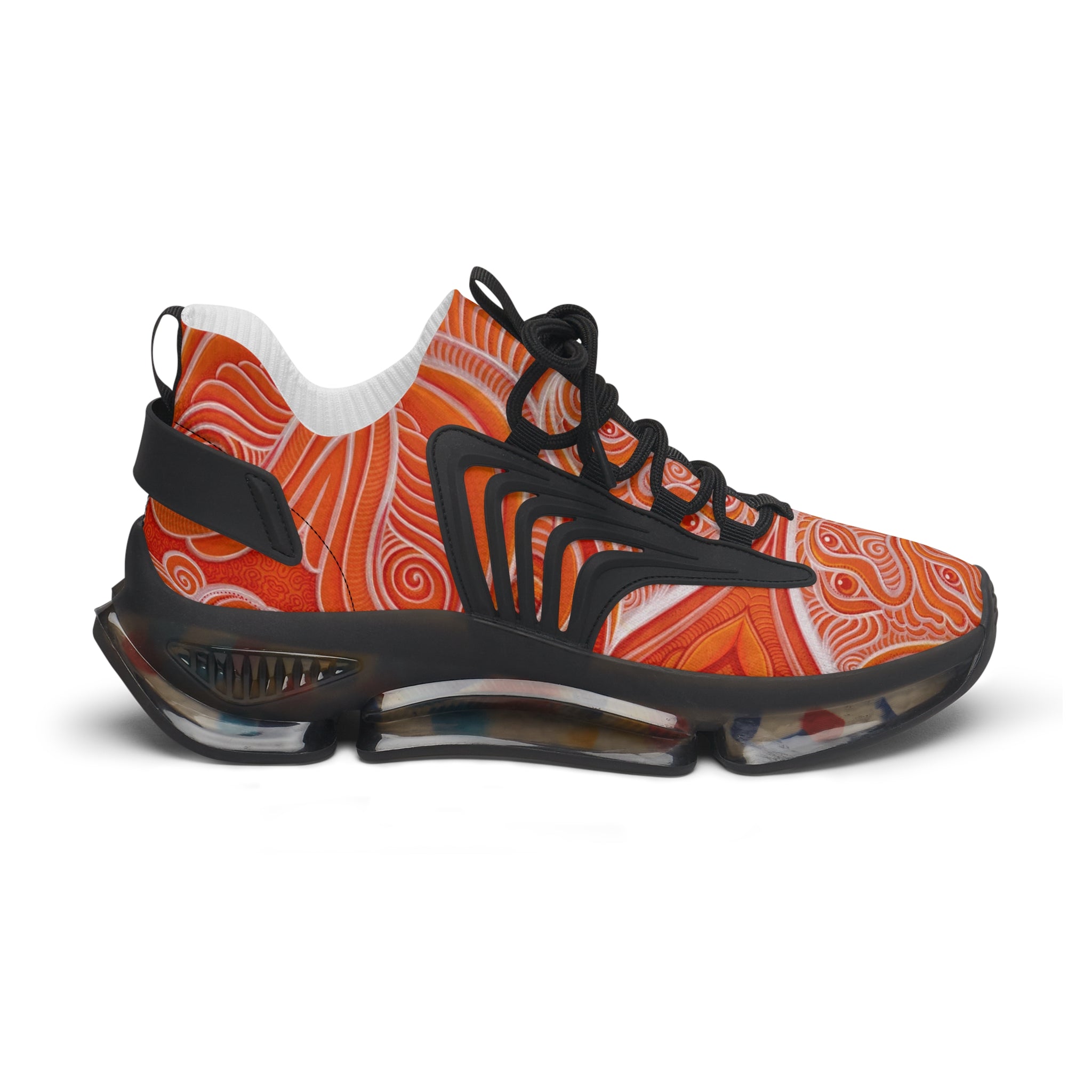 Women's Mesh Sneakers — Orange Abstract Wave Pattern Lightweight Running Shoes #out866900