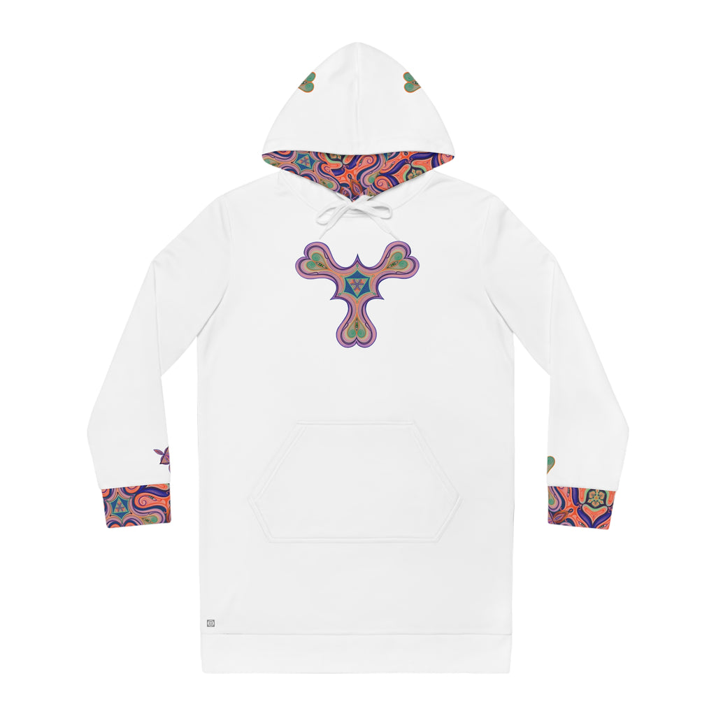 Psychedelic Pattern Hoodie Dress — Retro Geometric All-Over Print #pphd34